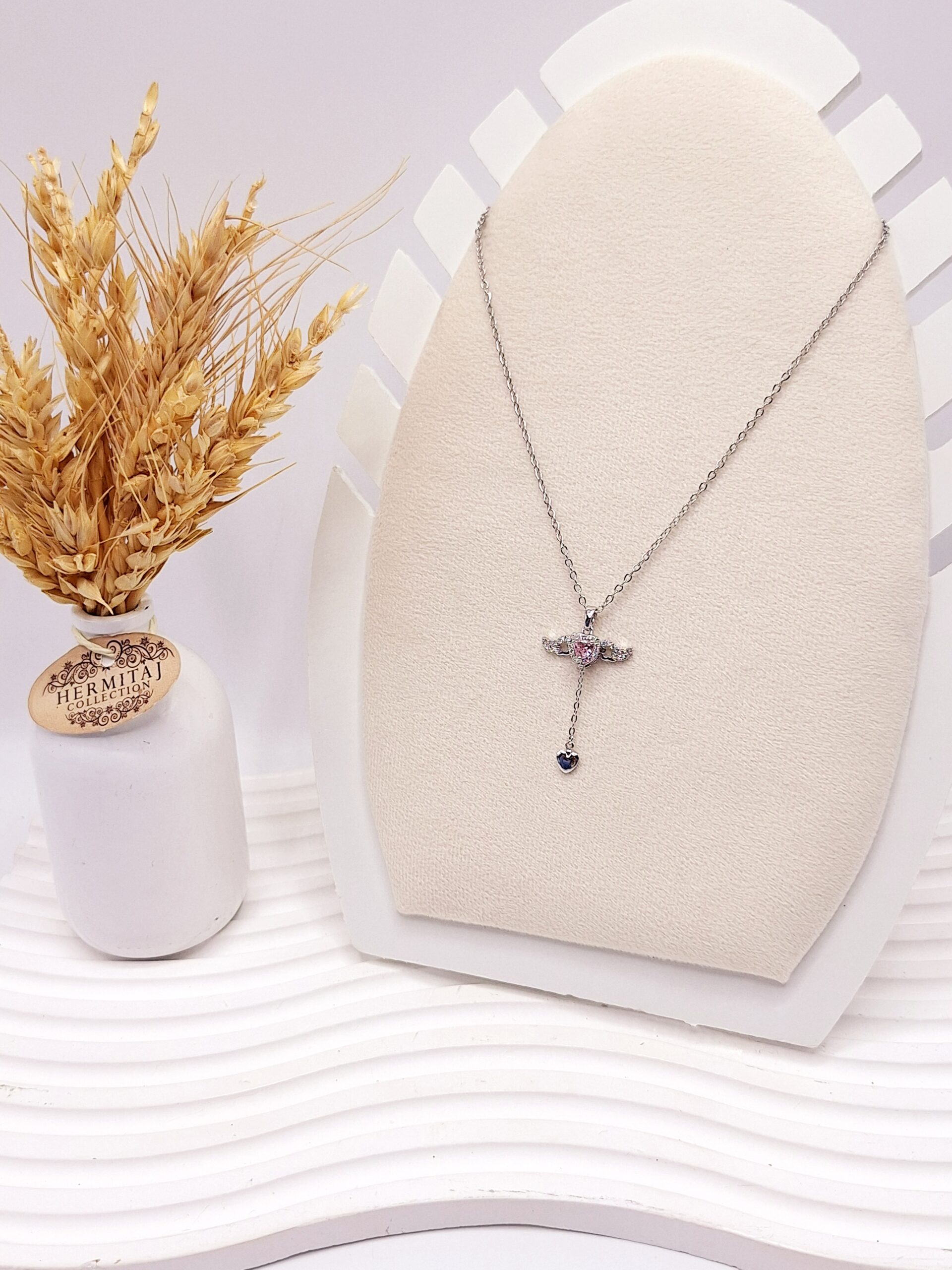 گردنبند بال متحرک (صورتی) استیل