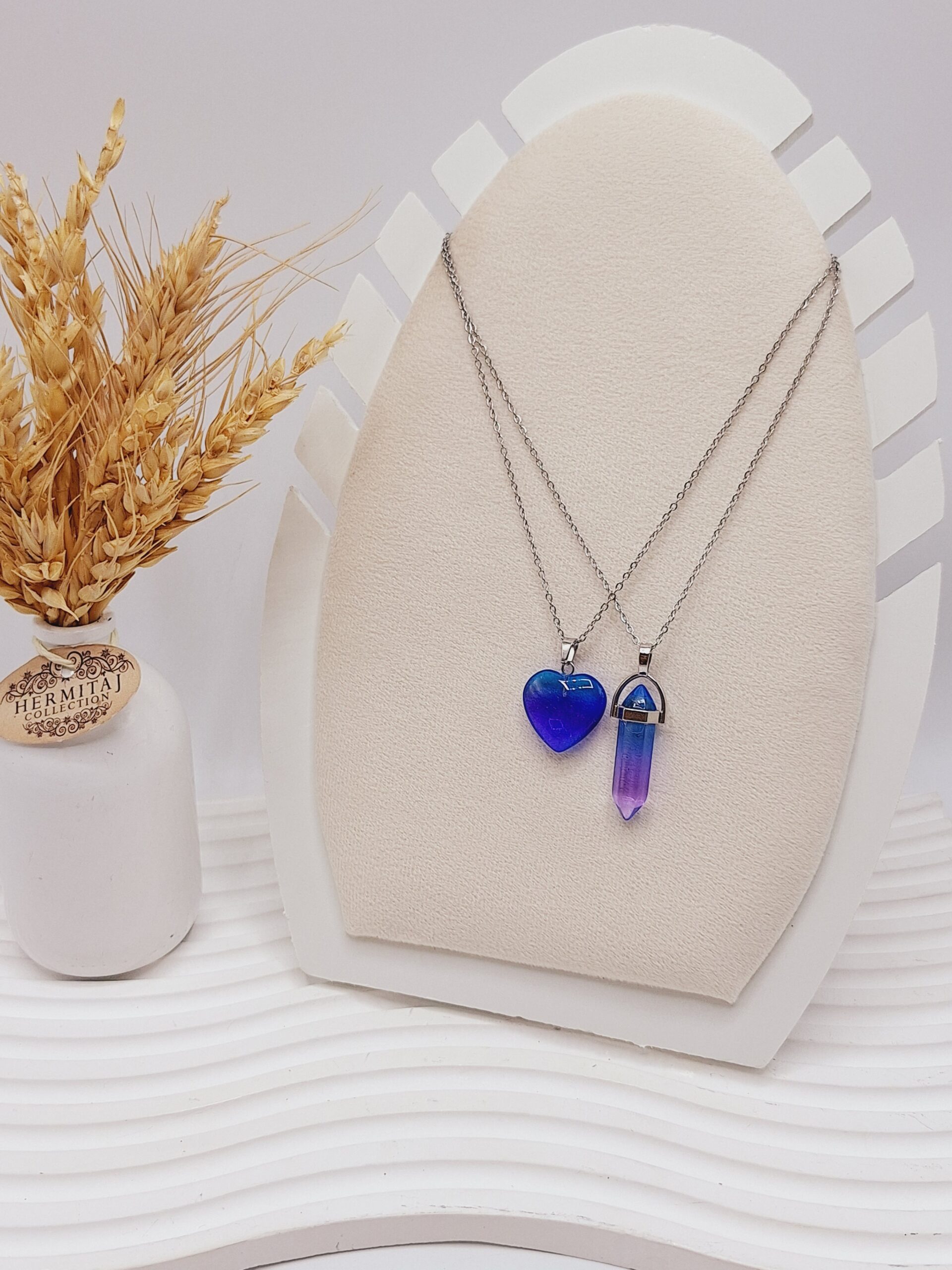 ست دو نفره طرح قلب و منشور (سورمه ای بنفش)