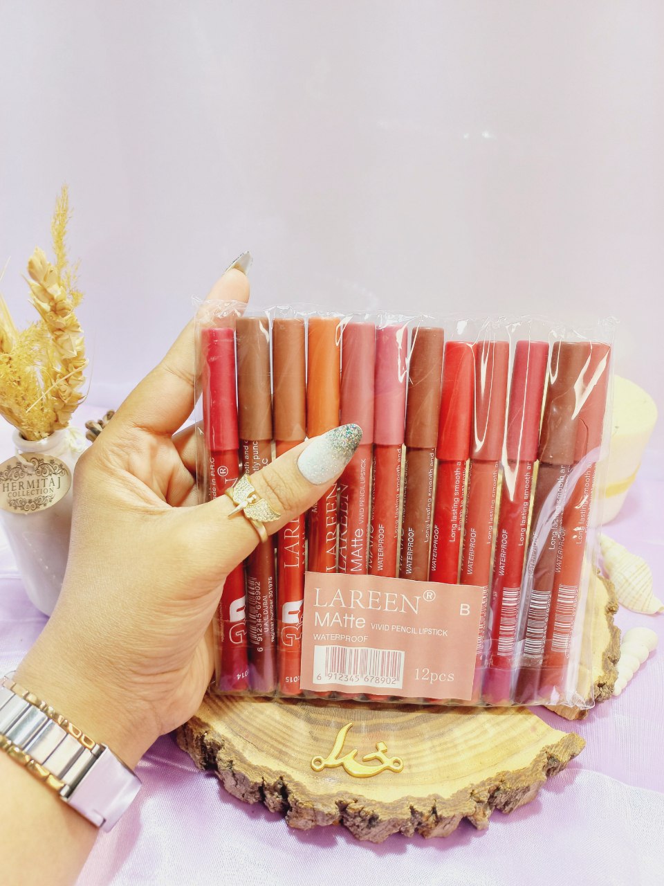 رژ مدادی بدون تراش ضد آب لارن LAREEN بسته 12 عددی