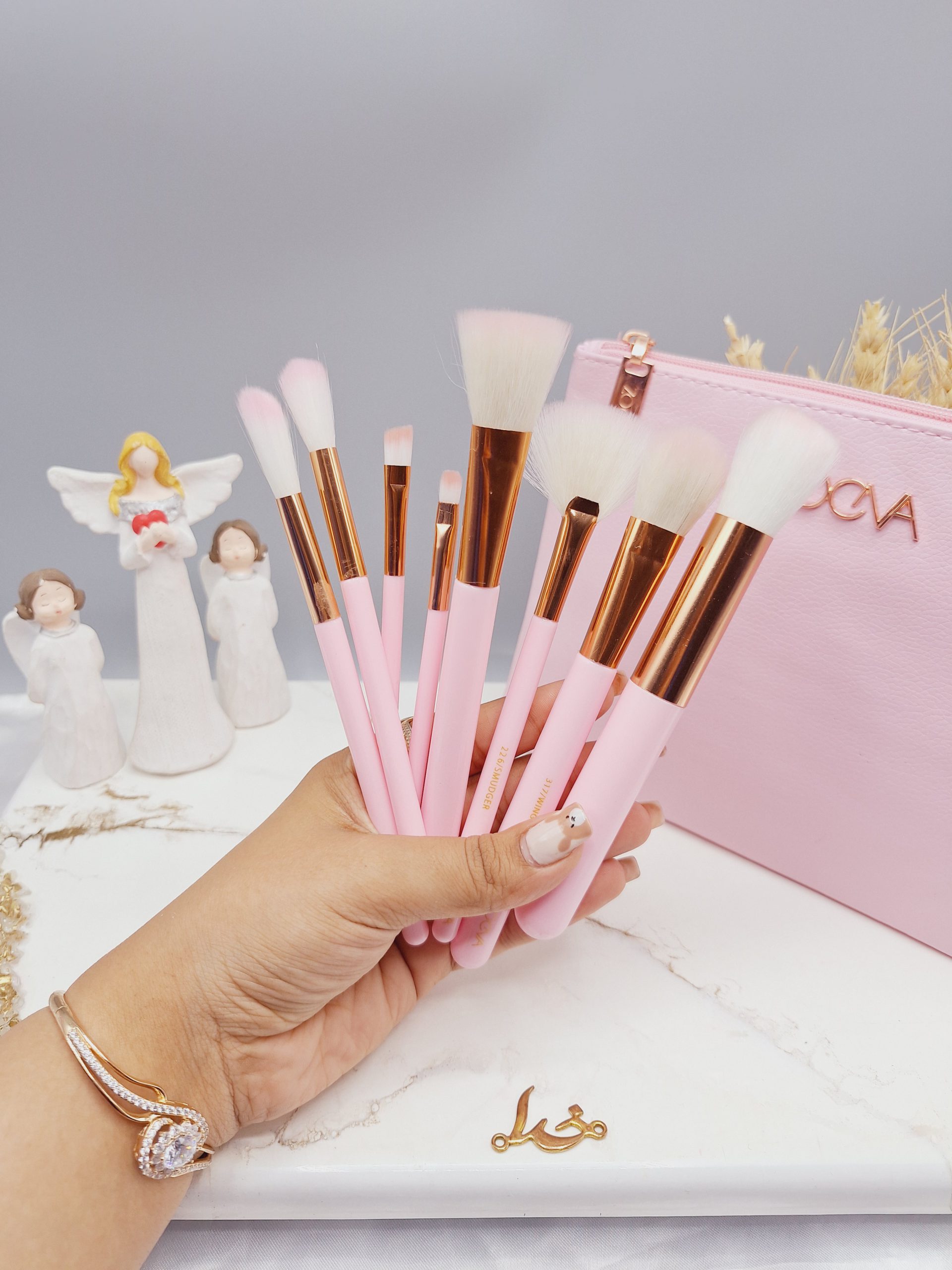 ست براش صورتی اصل 15 عددی لاکچری زووا با کیف چرمی