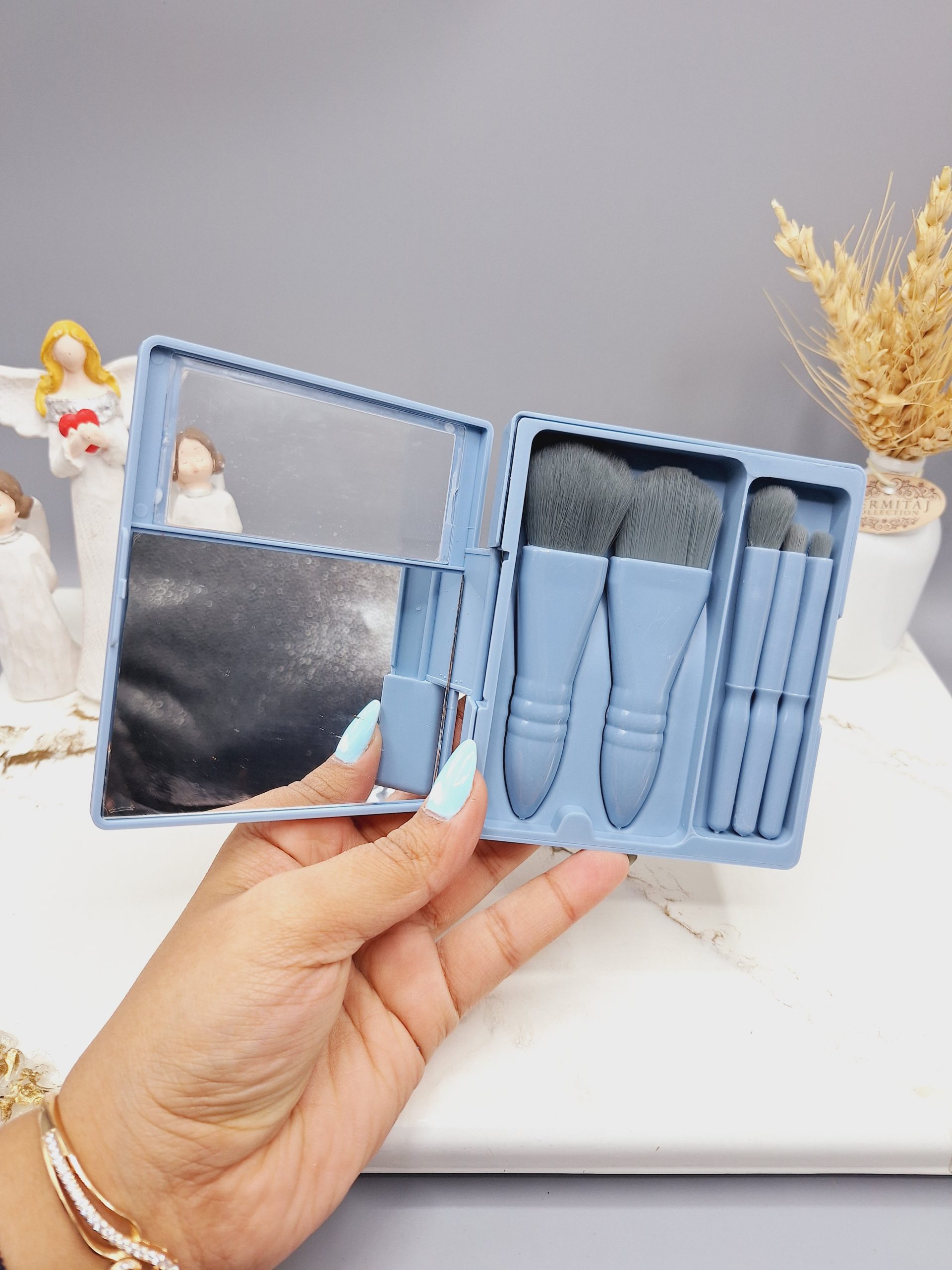 ست براش باکس دار 5 تیکه سورمه ای آینه دار