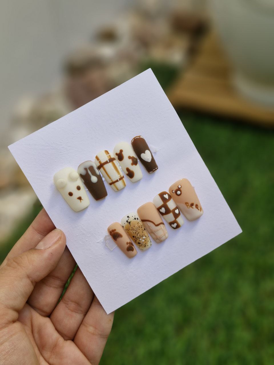 ناخن مصنوعی با مواد کاشت  طرح خرسی فانتزی (به همراه پک اختصاصی)