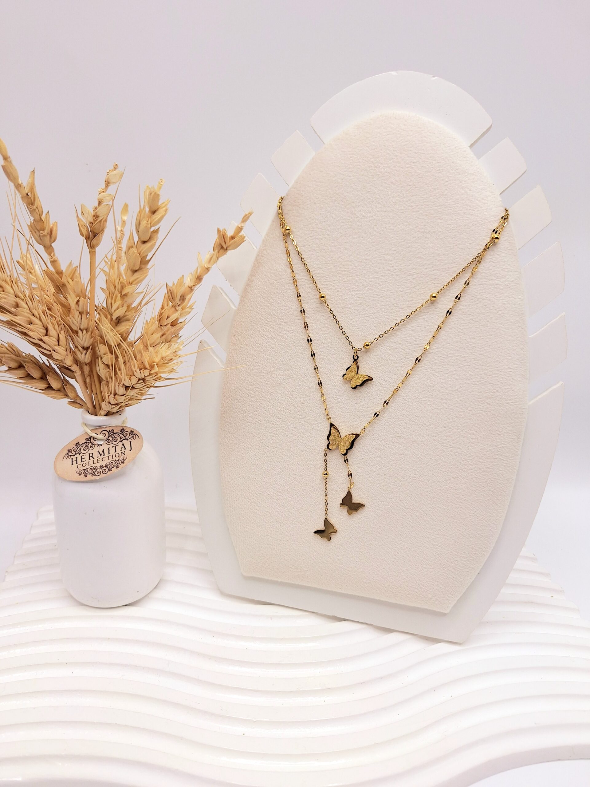 گردنبند آبشاری 2 لاین پروانه طلایی