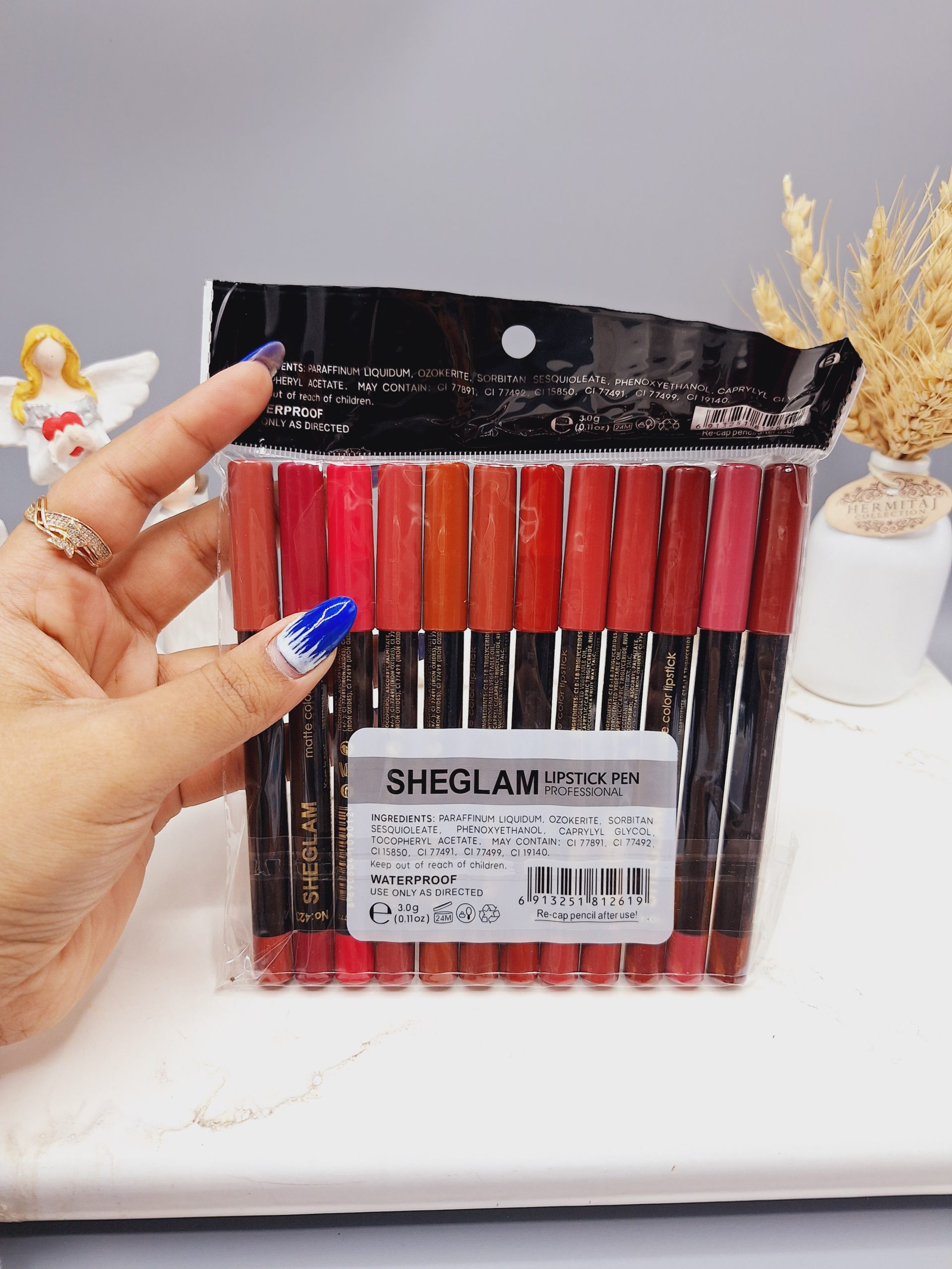 پک رژ مدادی 12 تایی برند شیگلم کد 2619 (پوکه مشکی)