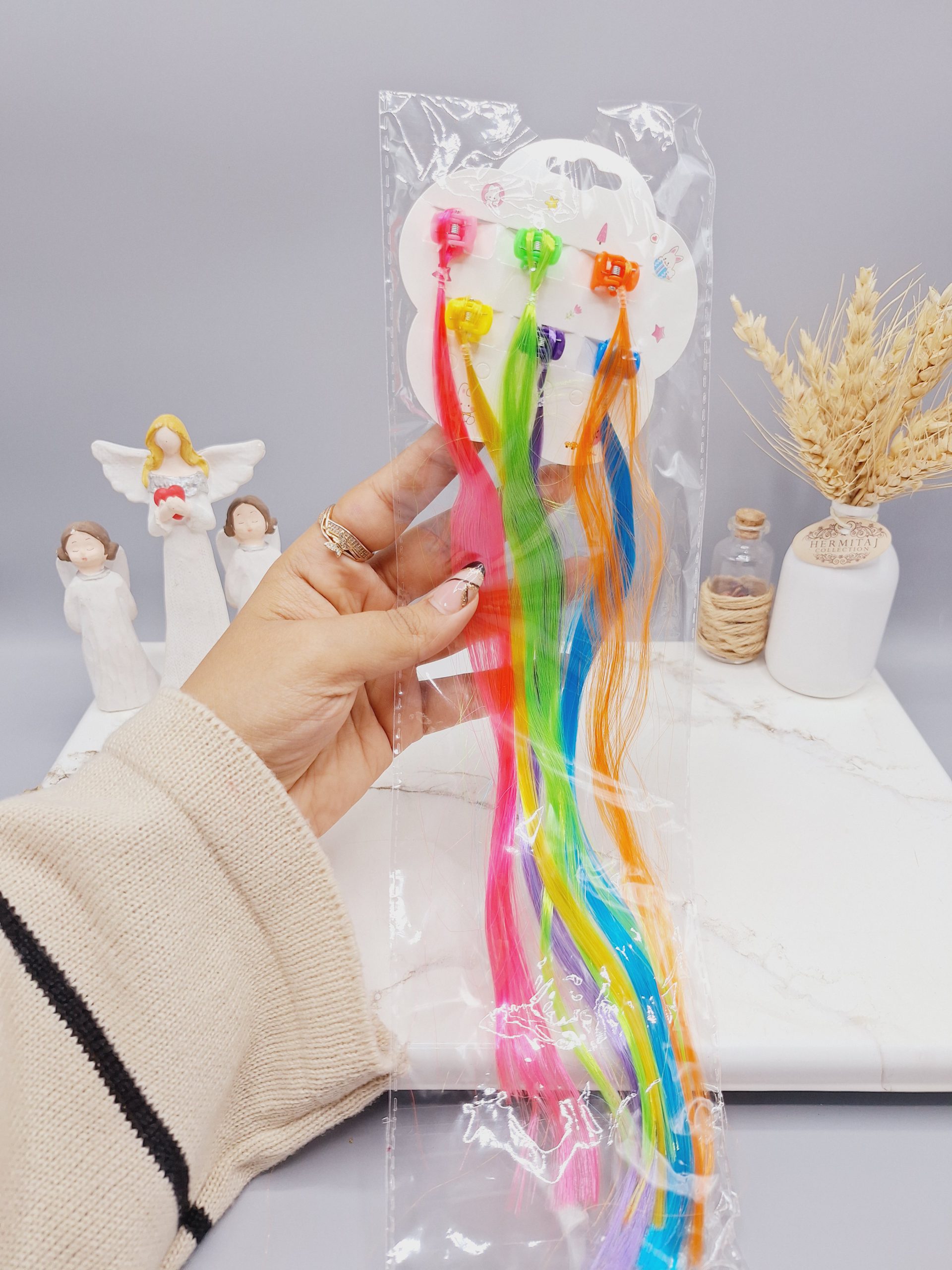 پنس موی دخترانه با موی اکستنشن رنگی