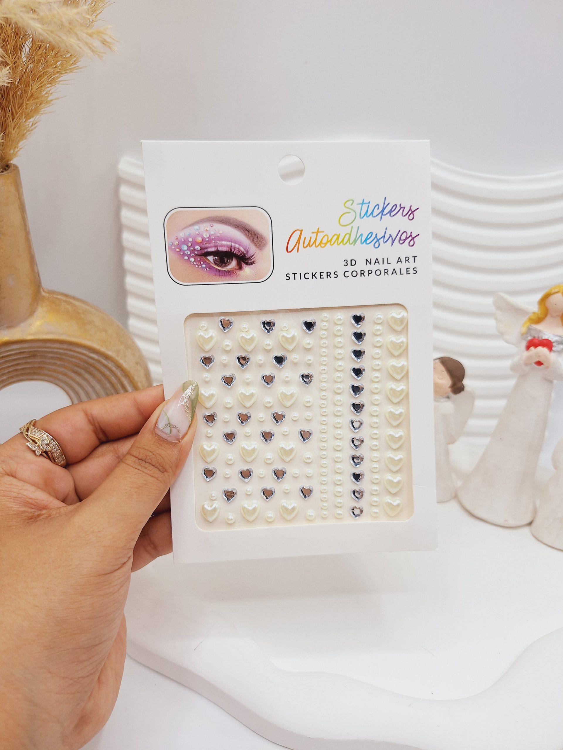 نگین و مراورید چسبی (طرح قلب) مناسب صورت و بدن و ناخن همه کاره HD239 کد 1239