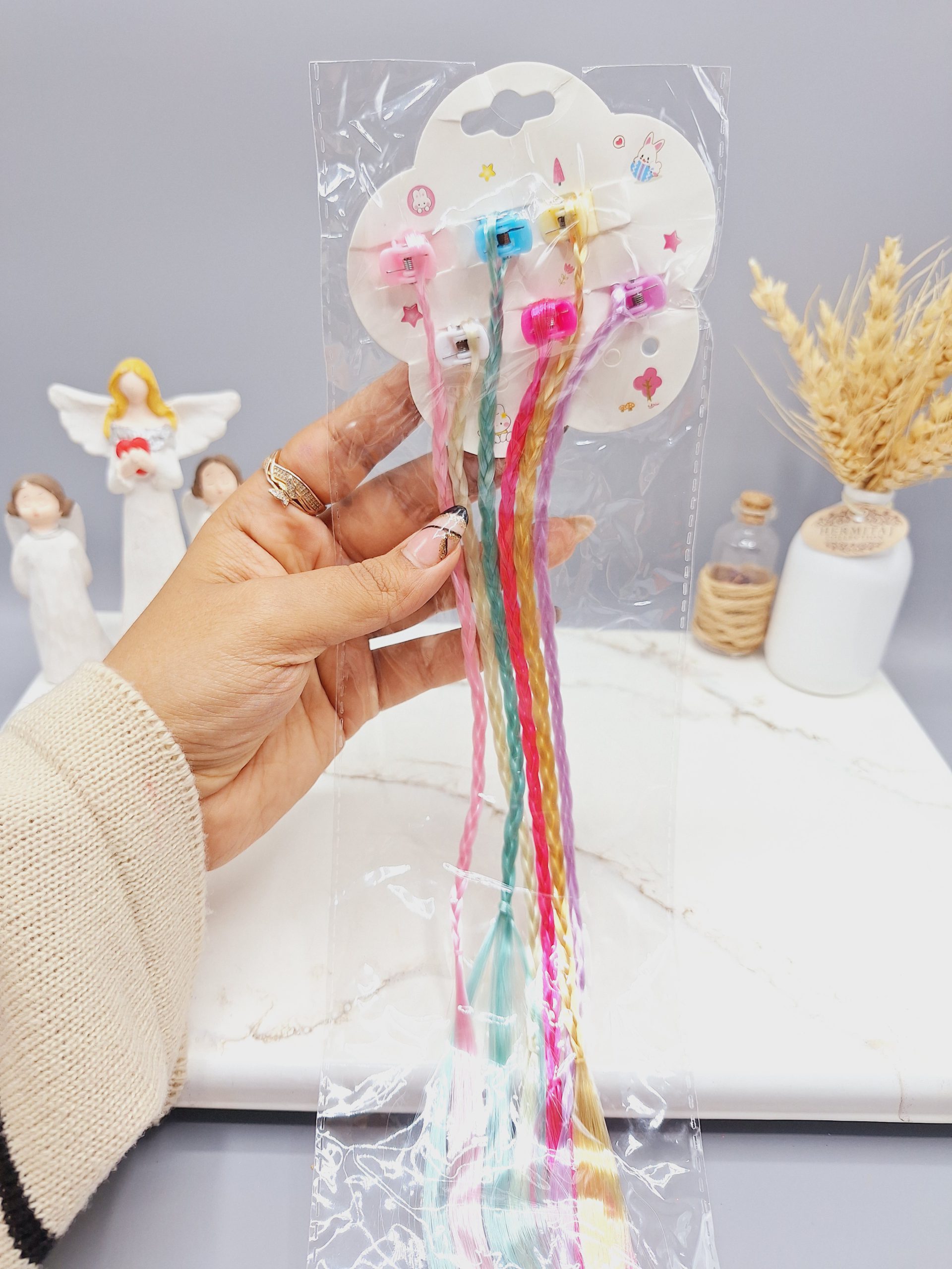 پنس موی دخترانه با موی اکستنشن رنگی طرح بافت