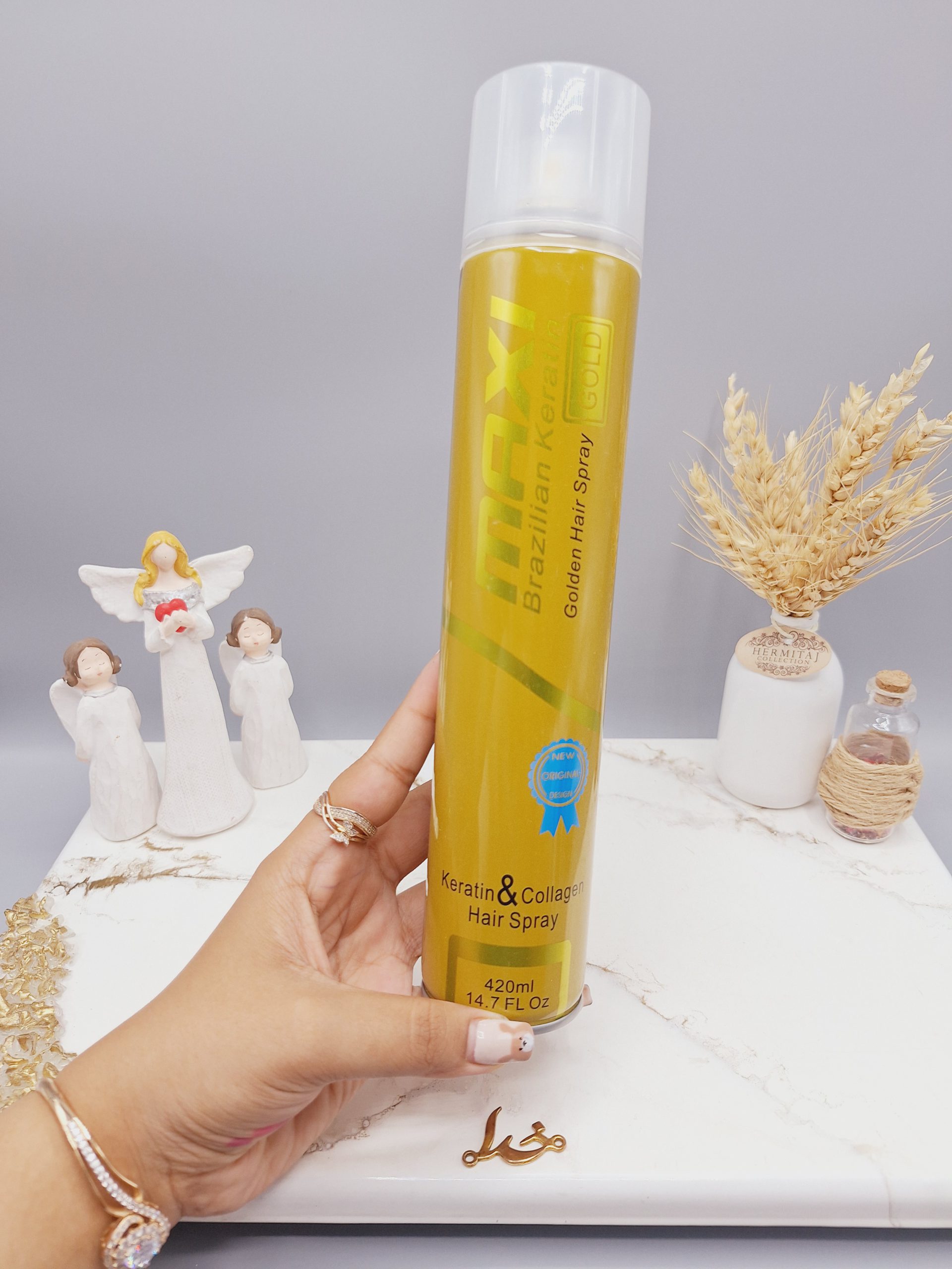 اسپری و تافت مو بسیار قوی کراتینه و کلاژنه مکسی گلد 420 میل کد5545