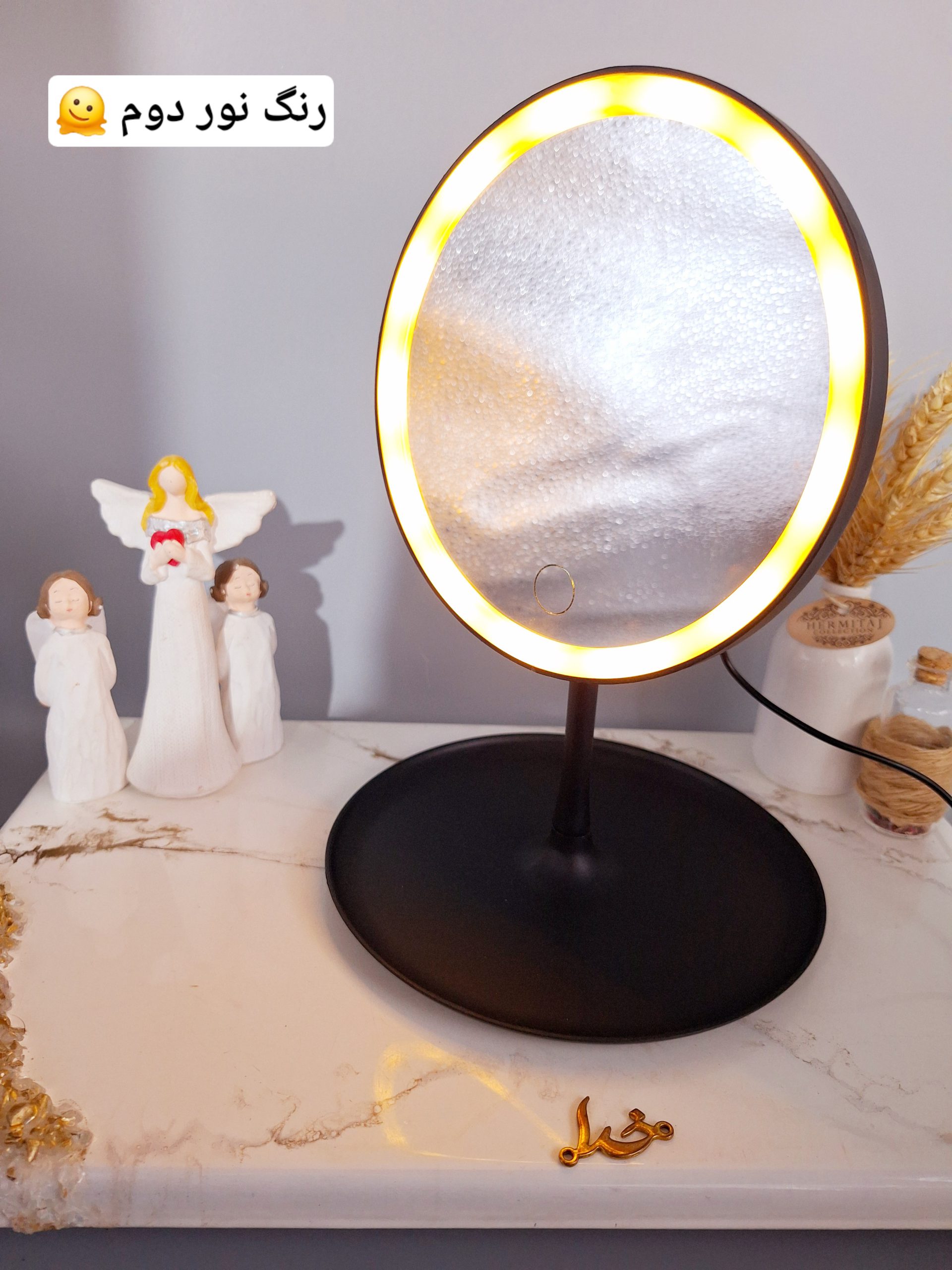 آینه رومیزی رینگ لایت دار لمسی پایین آینه استند دار 2001 (آینه مشکی)