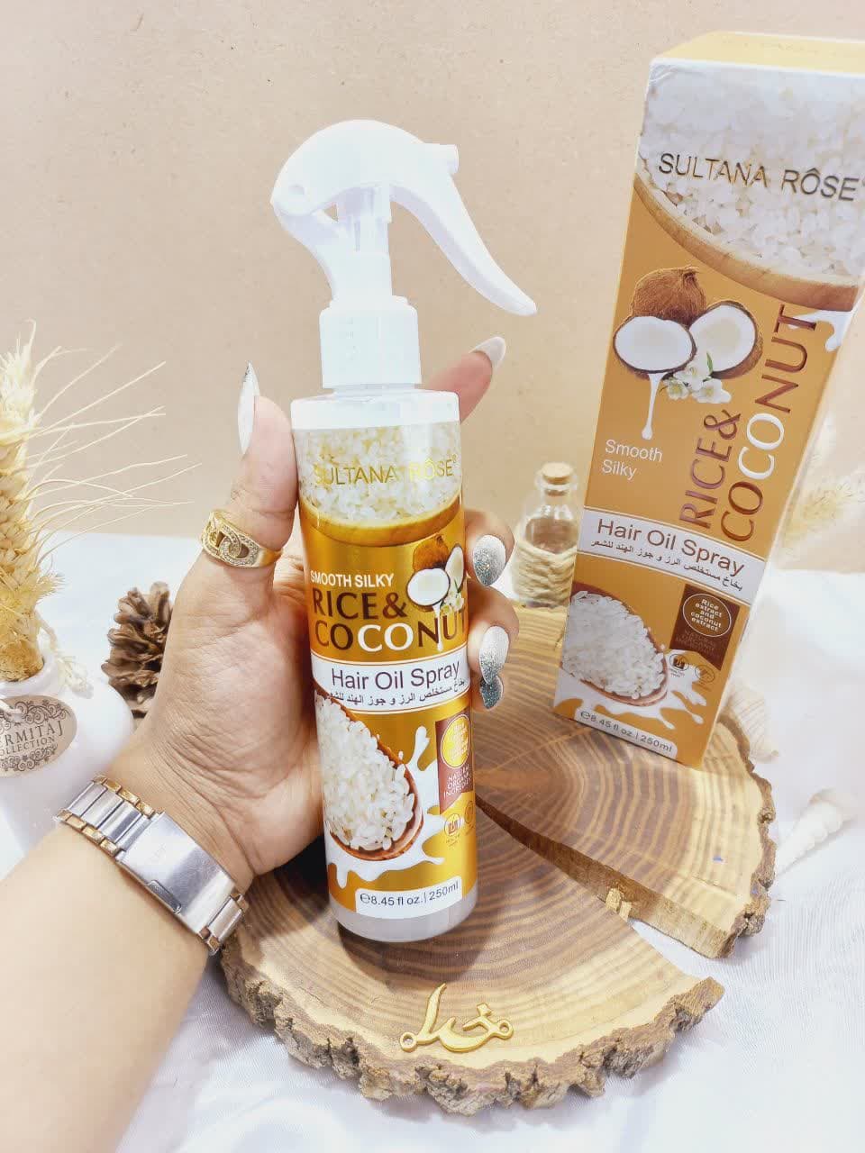 اسپری دو فاز مدل نارگیل برنجی RICE COCONUT حجم 250 میل برند سلطان رز SULTANA ROSE اصلی کد SA228