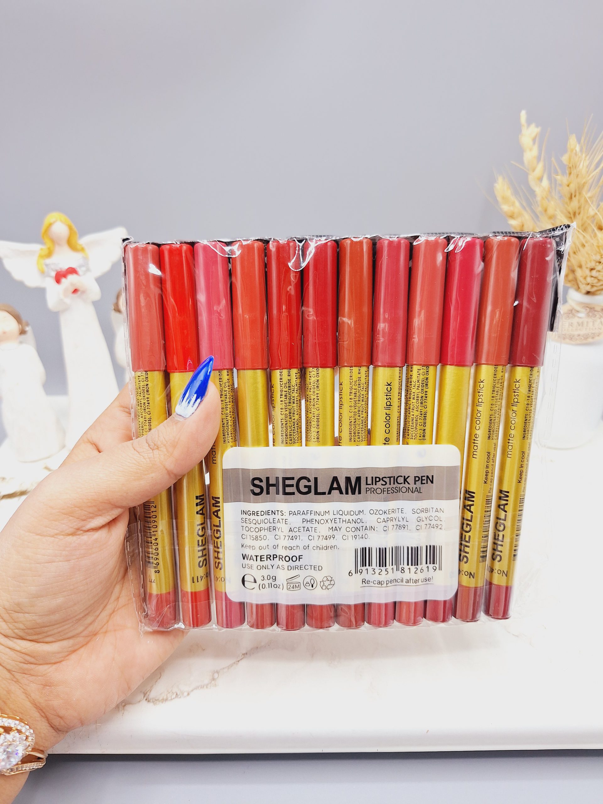 پک رژ مدادی 12 تایی برند شیگلم کد 2619 پوکه طلایی