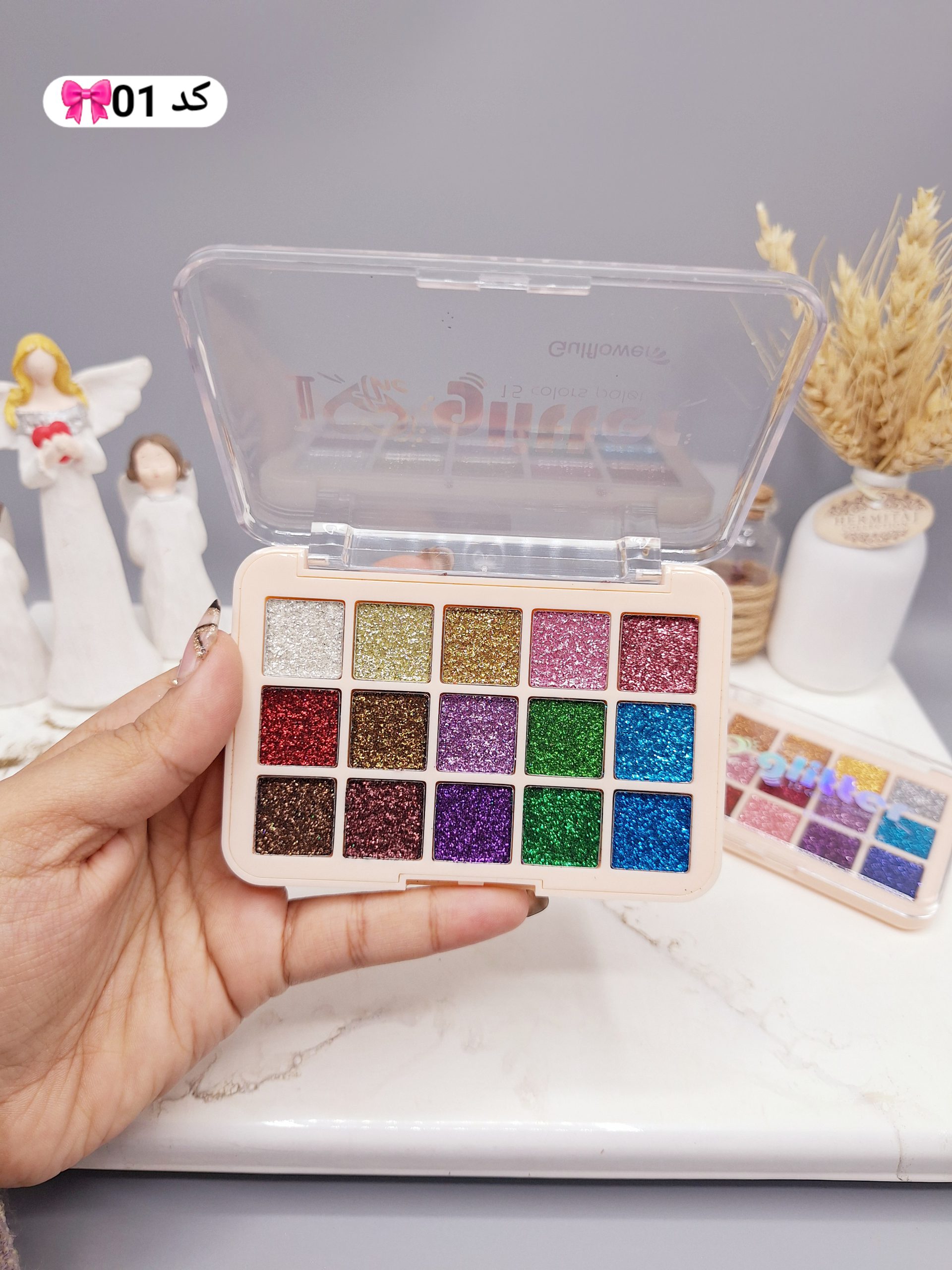 پالت گلیتر چشم 15 رنگ زیبا برند Gulflower کد 403