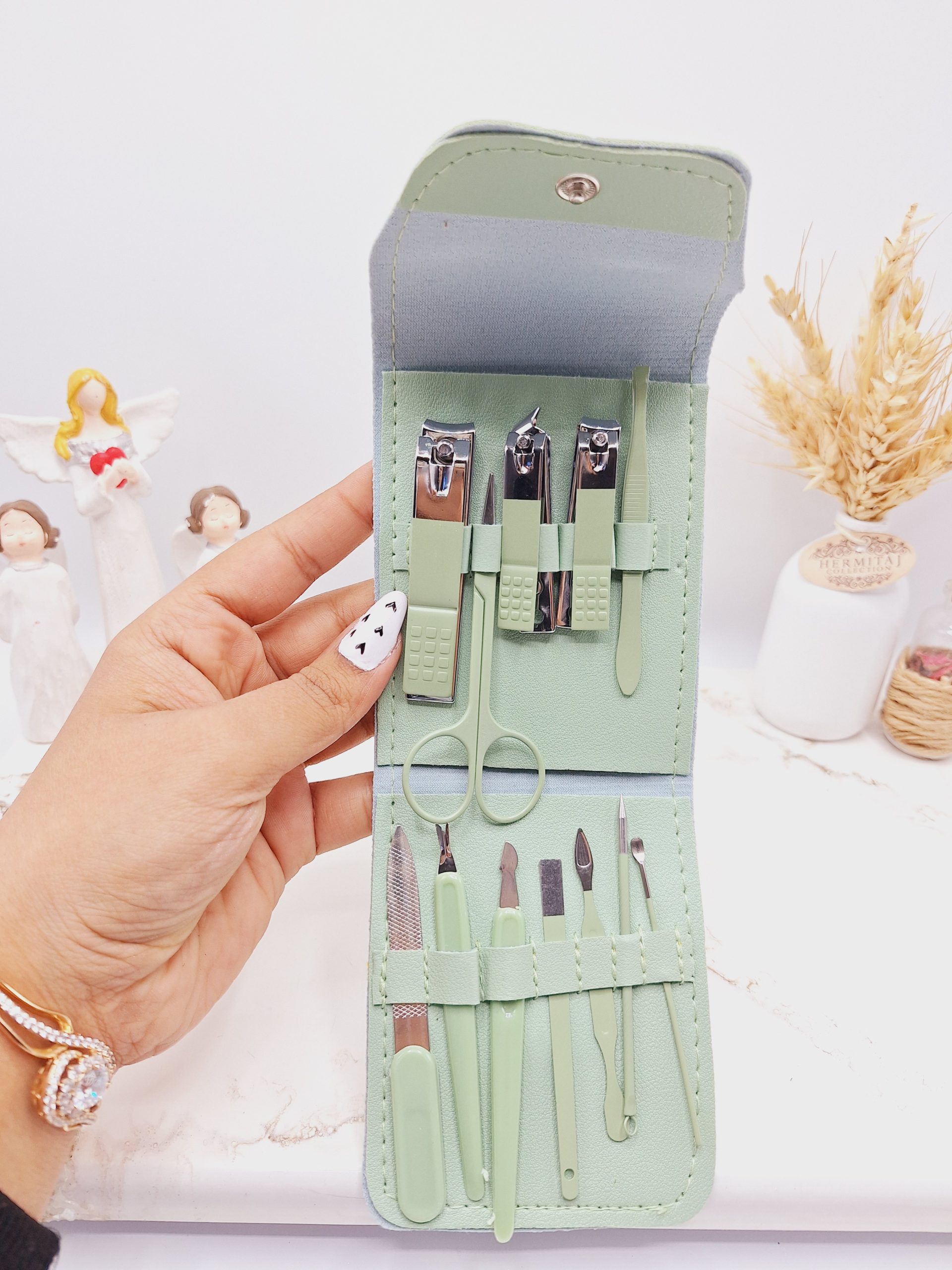 ست مانیکور و پدیکور همراه با کیف چرمی (12 تکه)