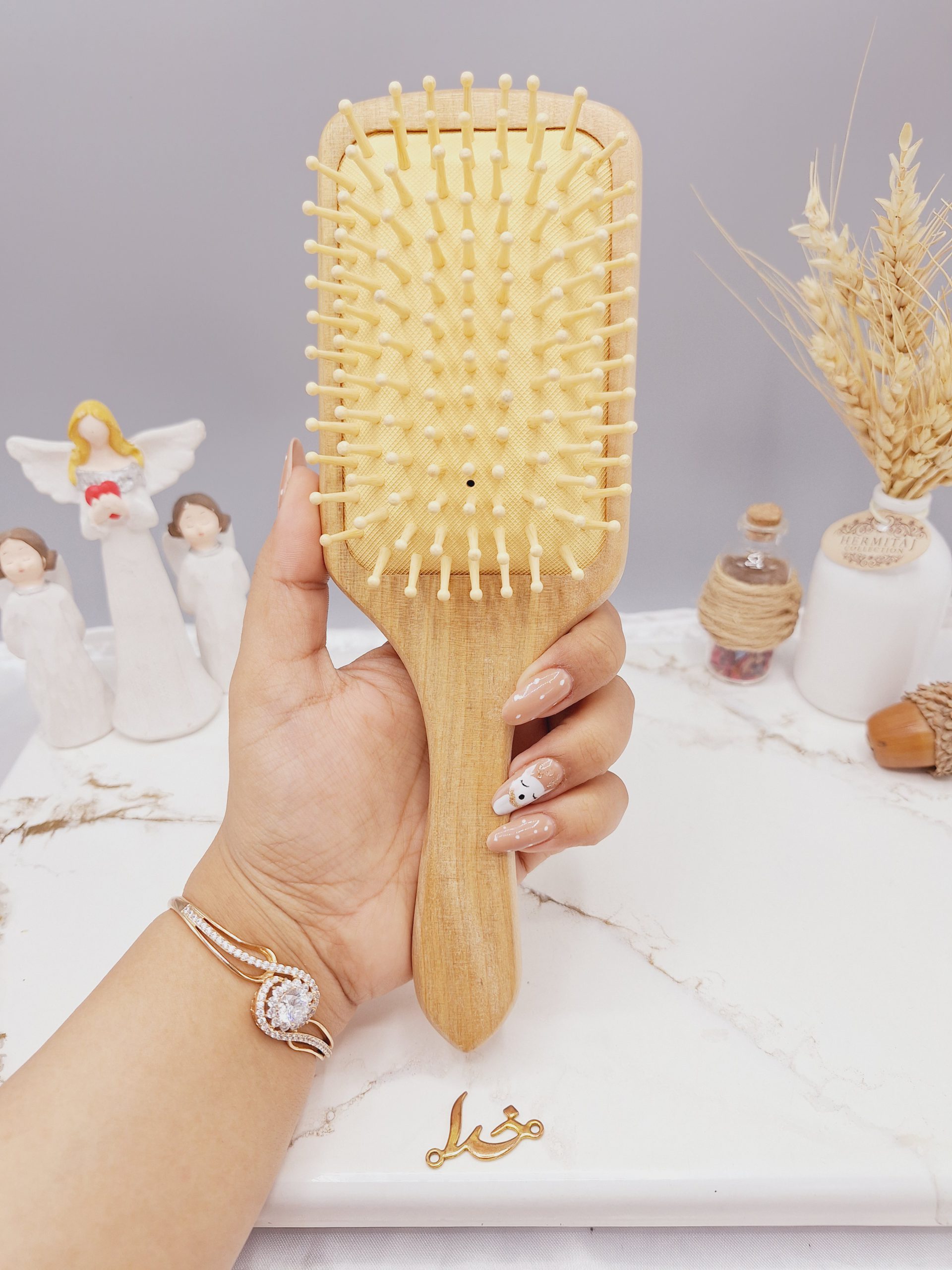 برس مو بامبو چوبی کف کرمی طرح مستطیل