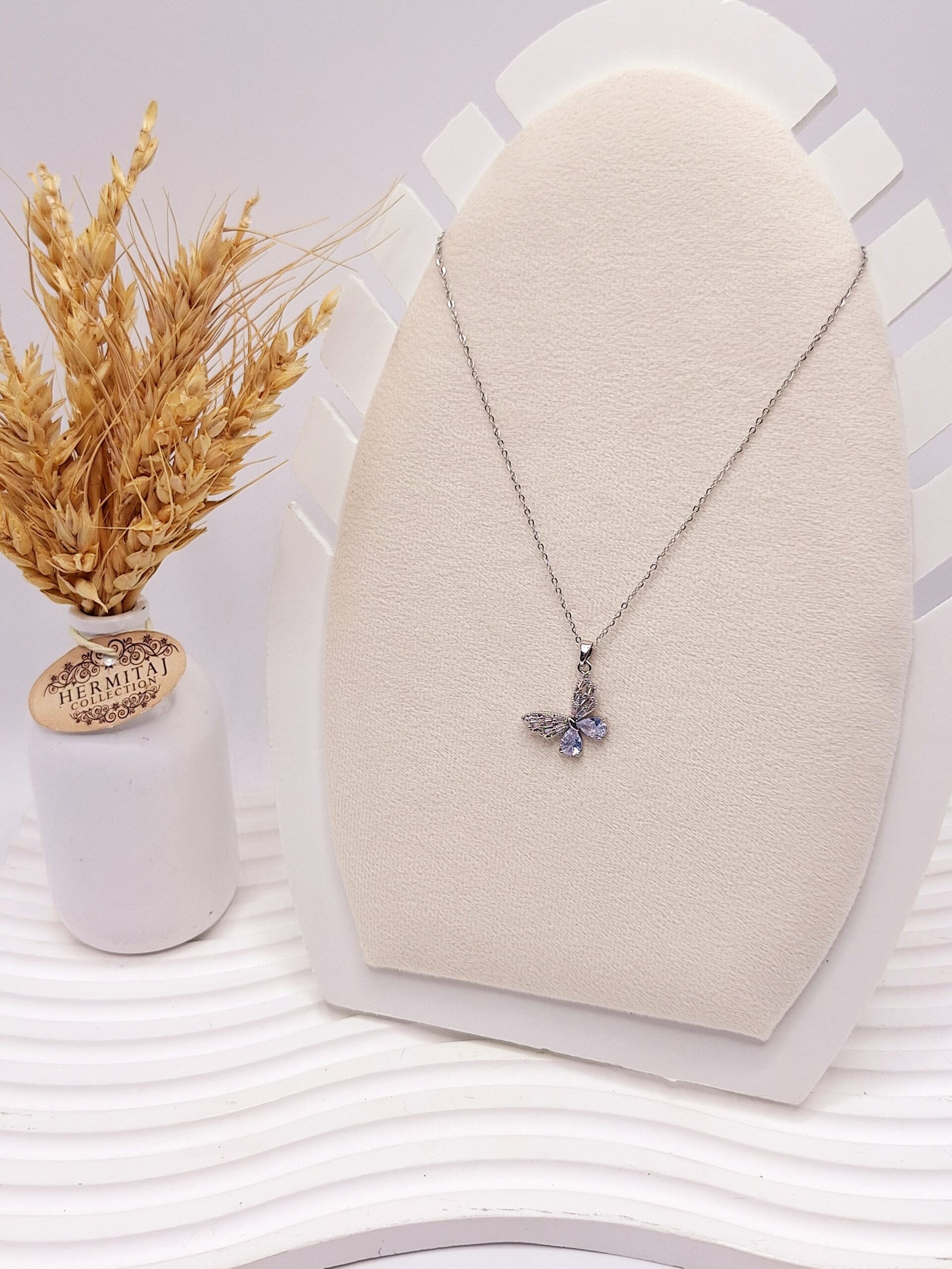 گردنبند بال پروانه نگین دار استیل