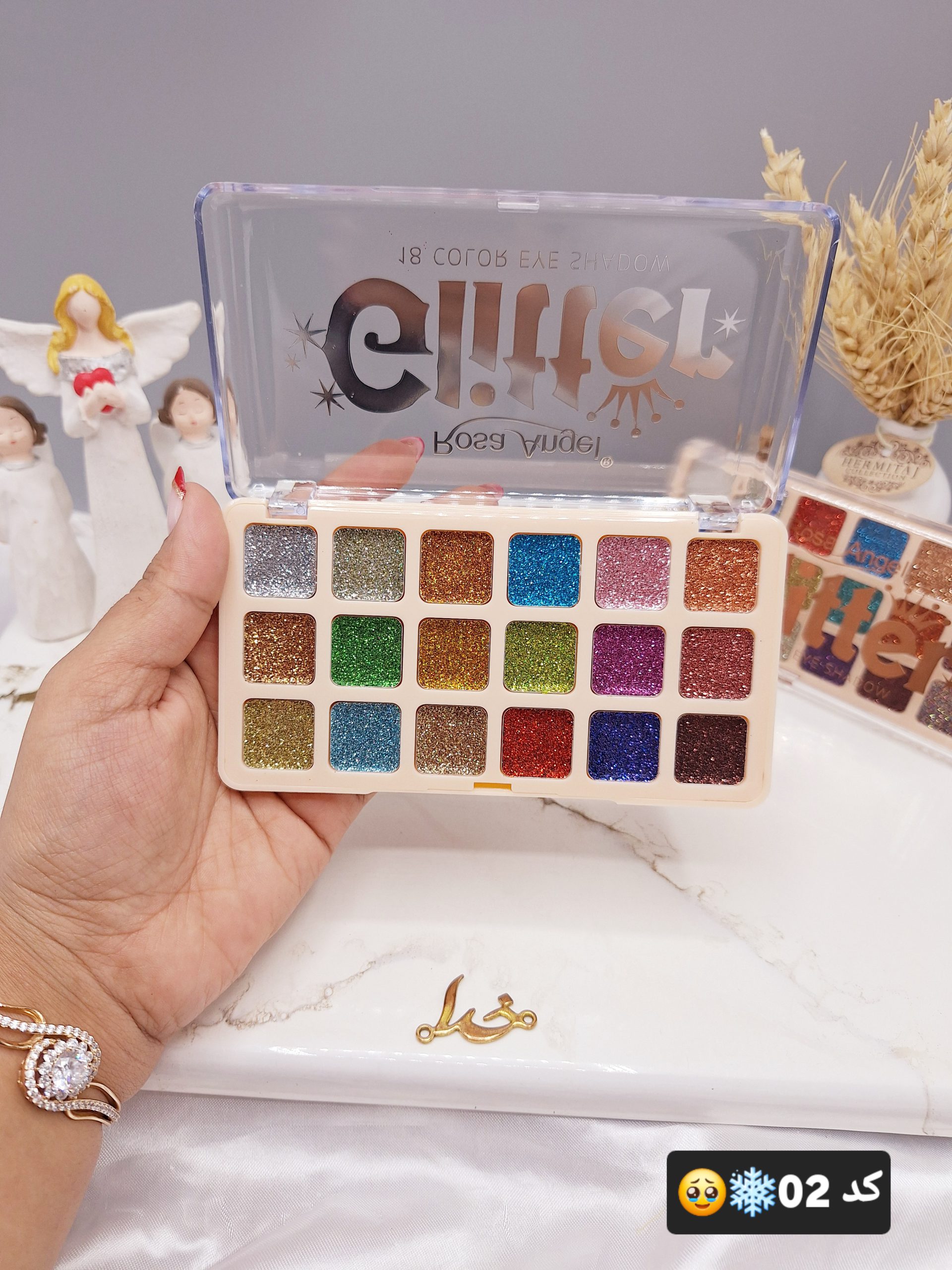 پالت سایه 18 رنگ گلیتری برند Rosa Angle کد SL_5087