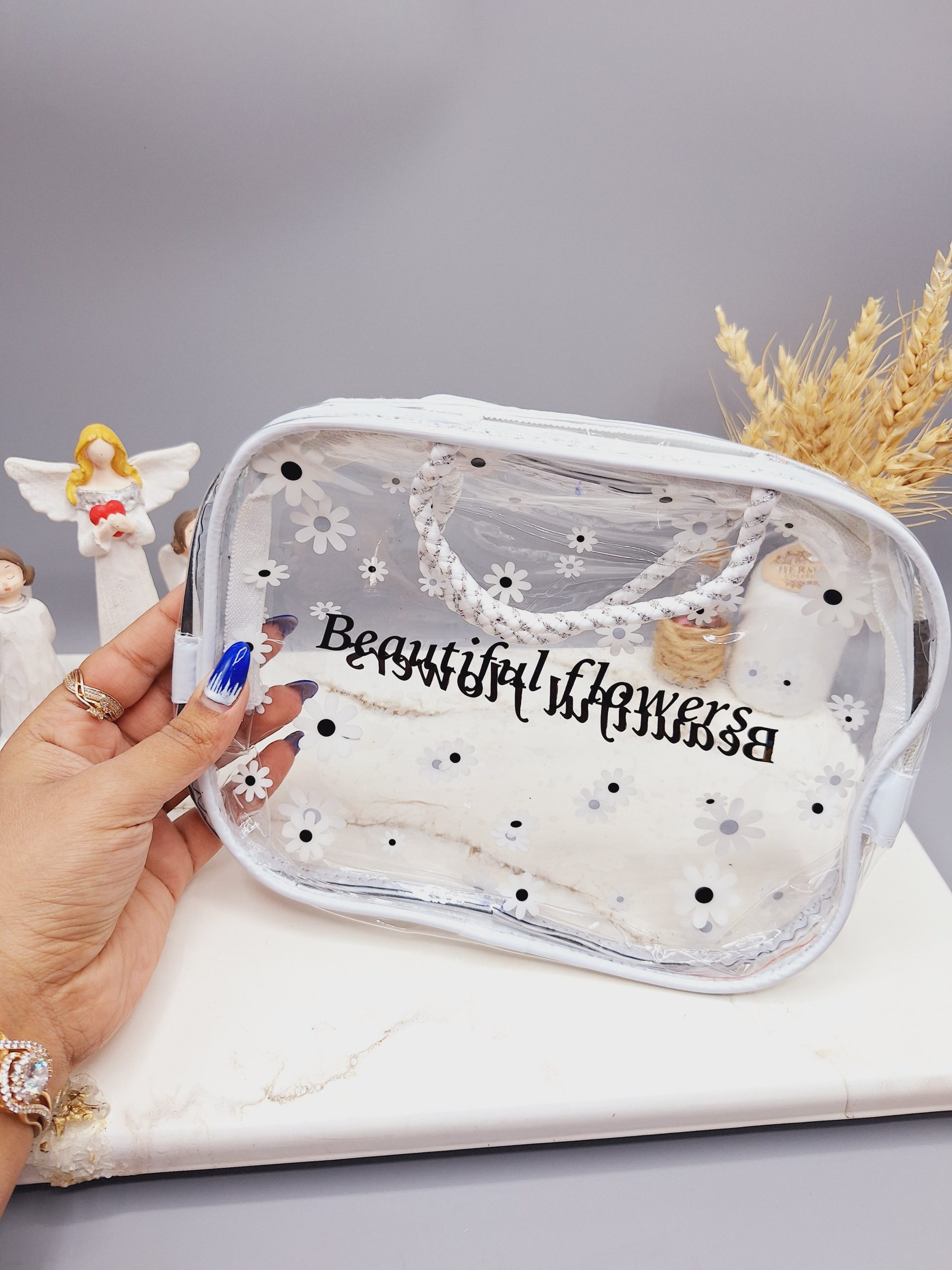 کیف آرایشی طرح بابونه زیپ فلزی جادار سایز متوسط