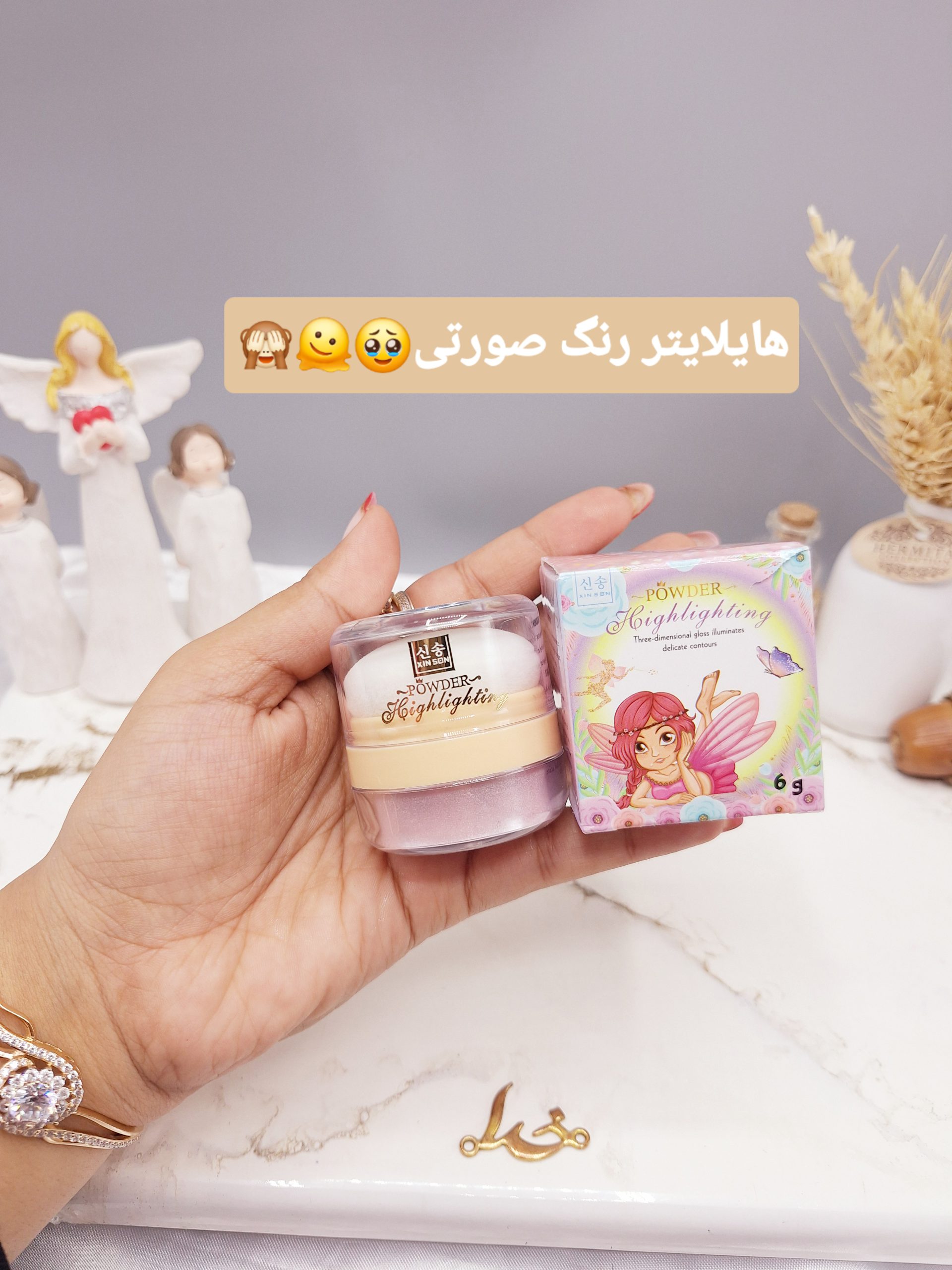 هایلایتر پد دار شاین ریز رنگ صورتی مناسب کل بدن طرح پری برند POWDER کد XS-1096