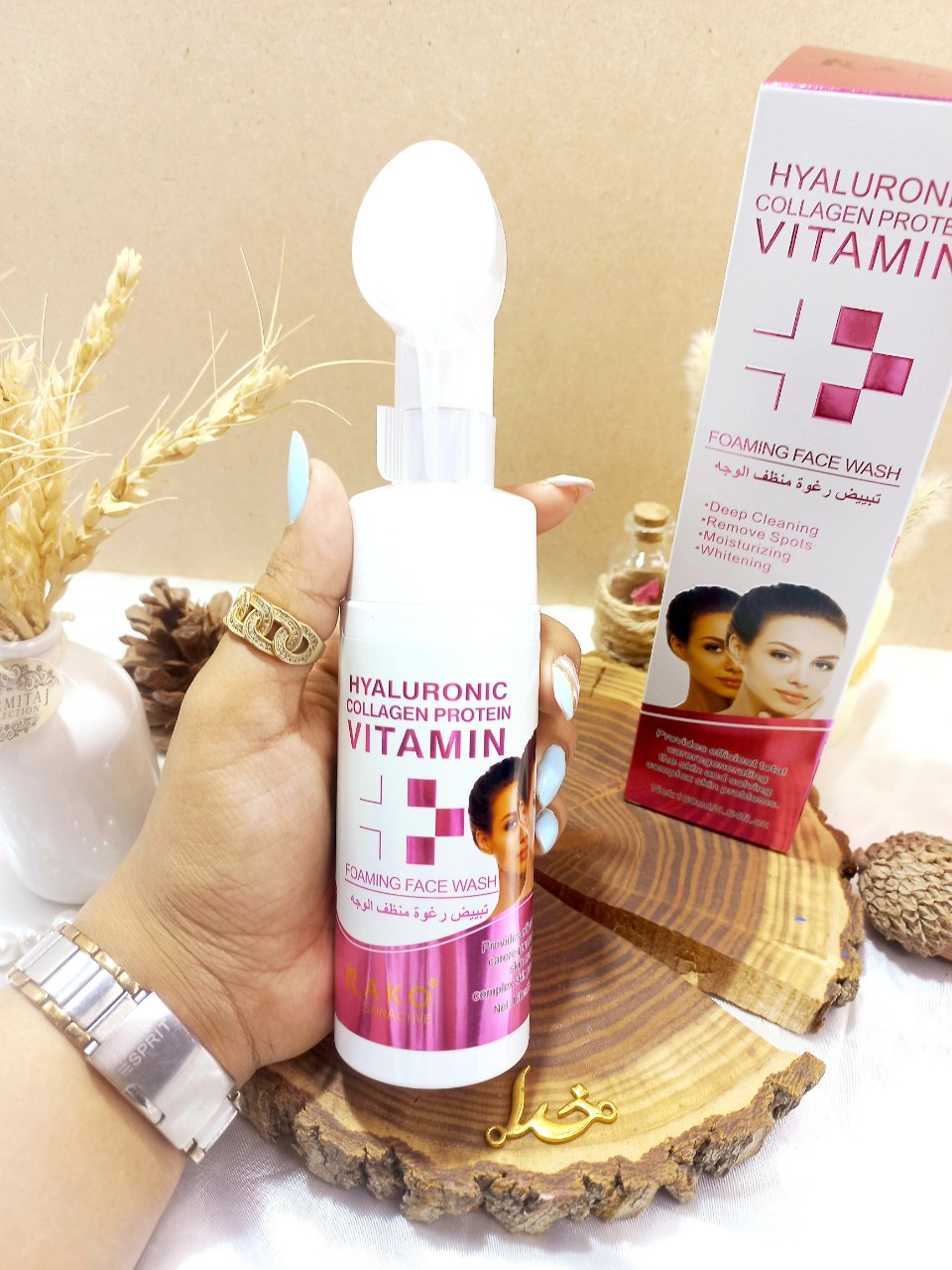 فوم براش دار سفیدکننده و از بین برنده لک قوی عصاره هیالورنیک و کلاژن پروتئین راکو RAKO اصلی کد RK1099