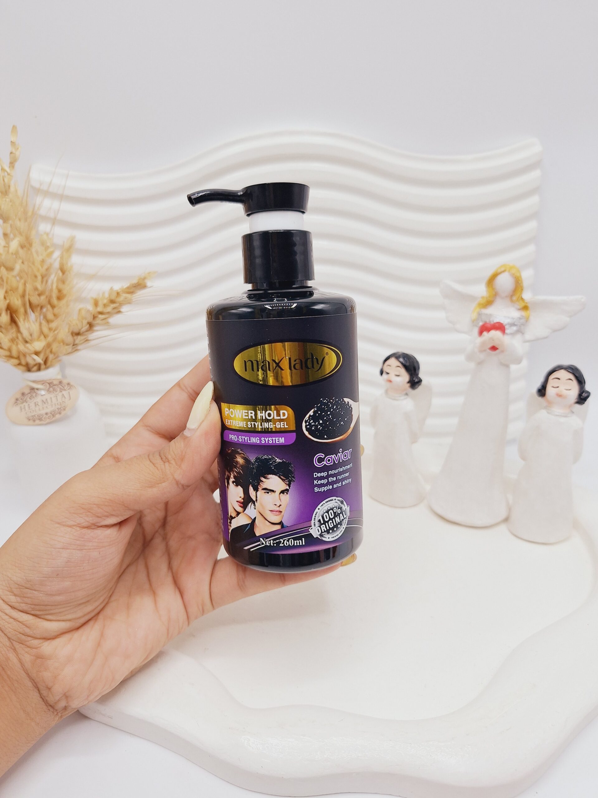 ژل مو حالت و براق کننده مو با عصاره خاویار برند max lady حجم 260 میل کد 1802