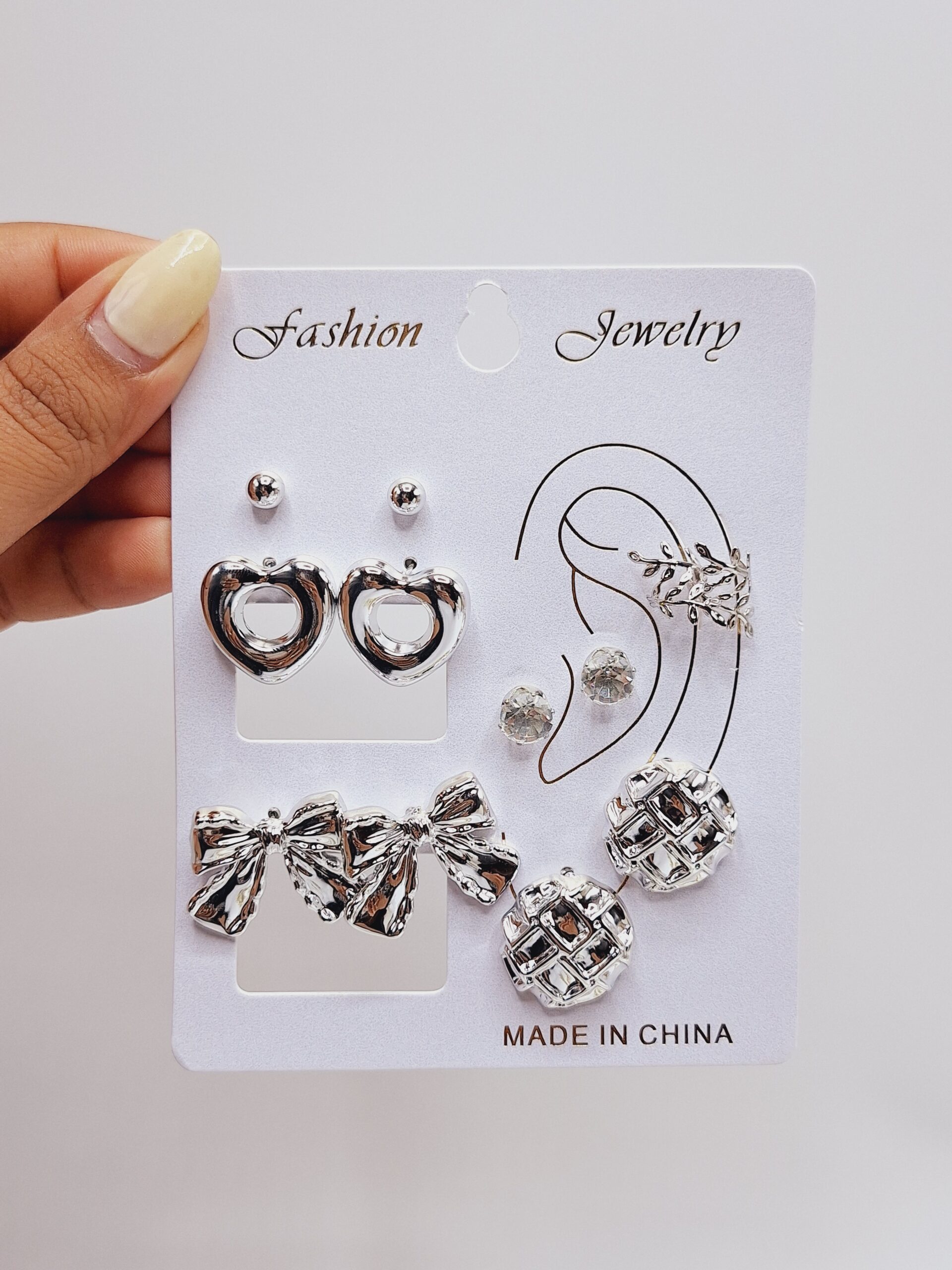 پک گوشواره ایرکاف دار آب نقره مدل قلب