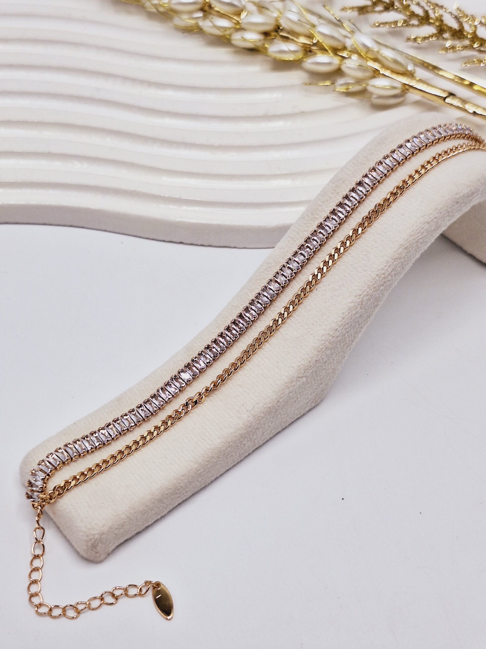 پابند دو لاین نگین دار تنیسی طلایق