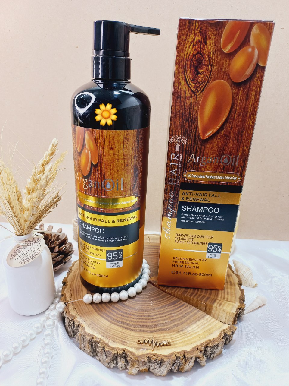 شامپو روغن آرگان کراتینه اصلی ساخت برزیل جعبه دار 900 میل هیر 95% ARGAN OIL HAIR