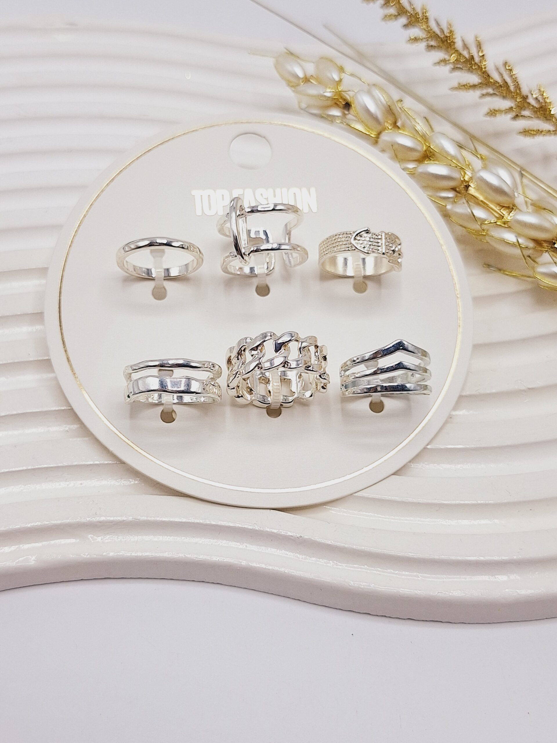 پک انگشتر 6 تایی رادیوم چند ضلعی نقره ای