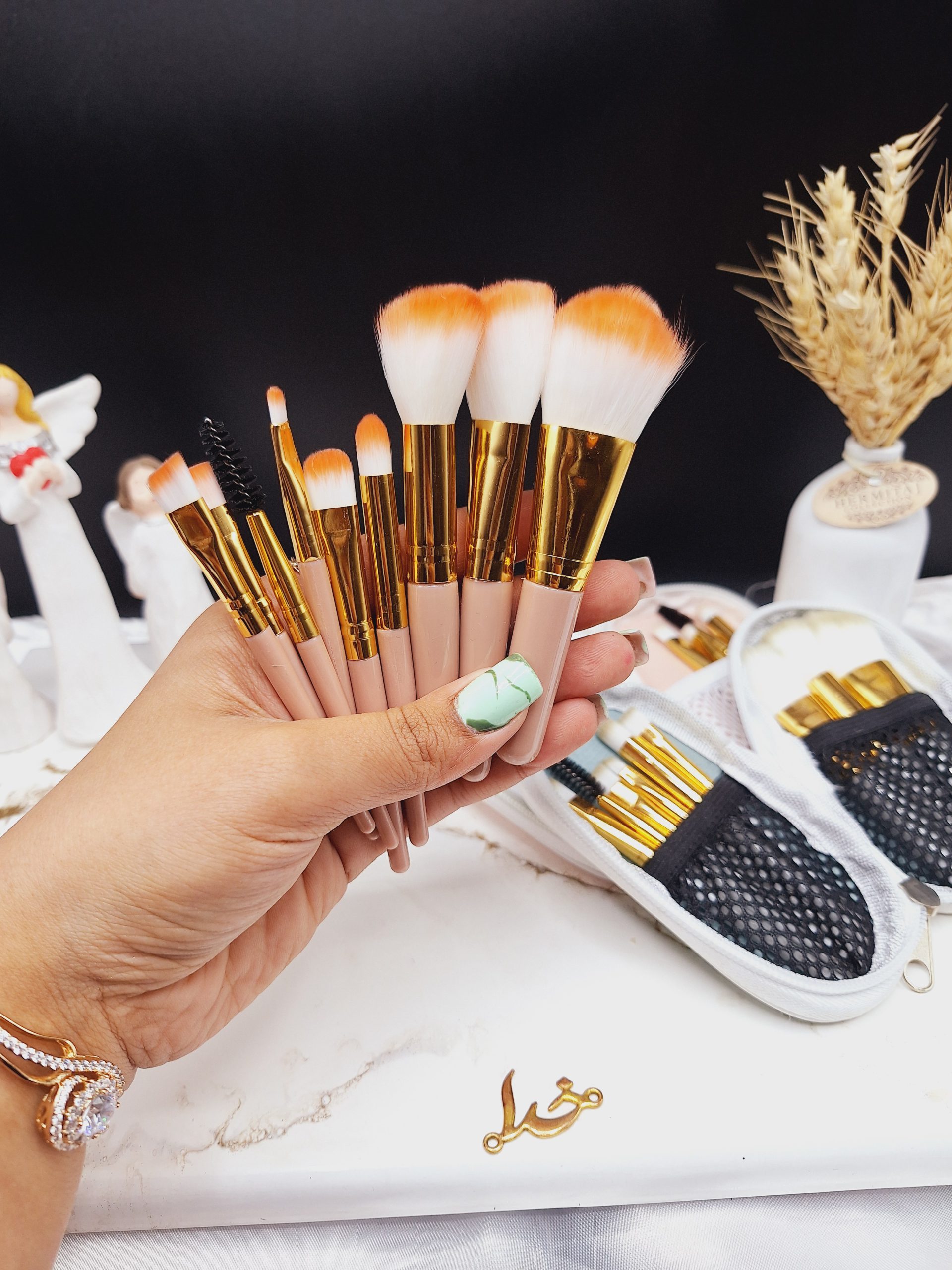 ست براش 9 تیکه کیف چرمی