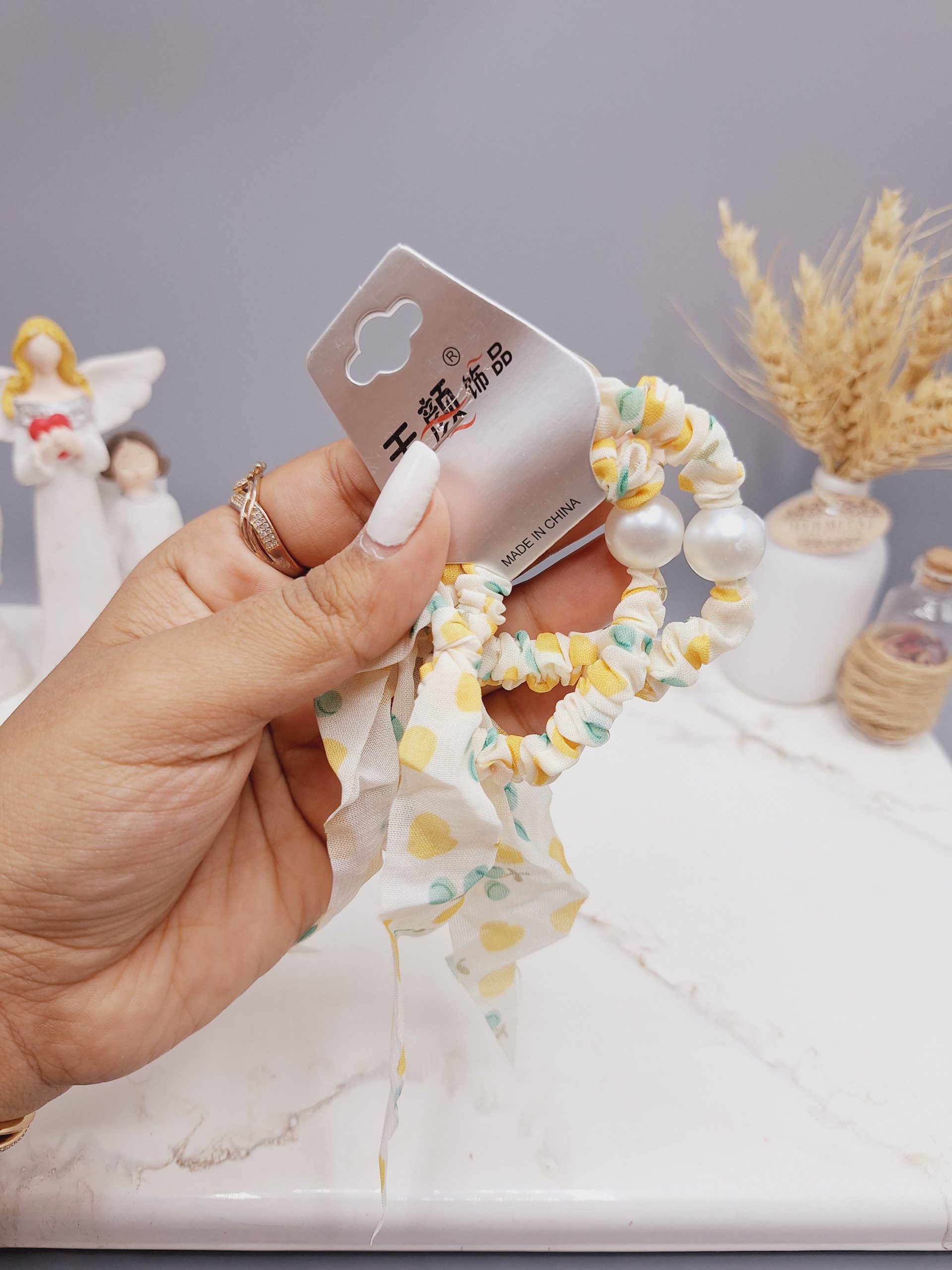 کش مو 2 تایی پارچه ای طرح قلب مرادرید دار کد 0012 رندم