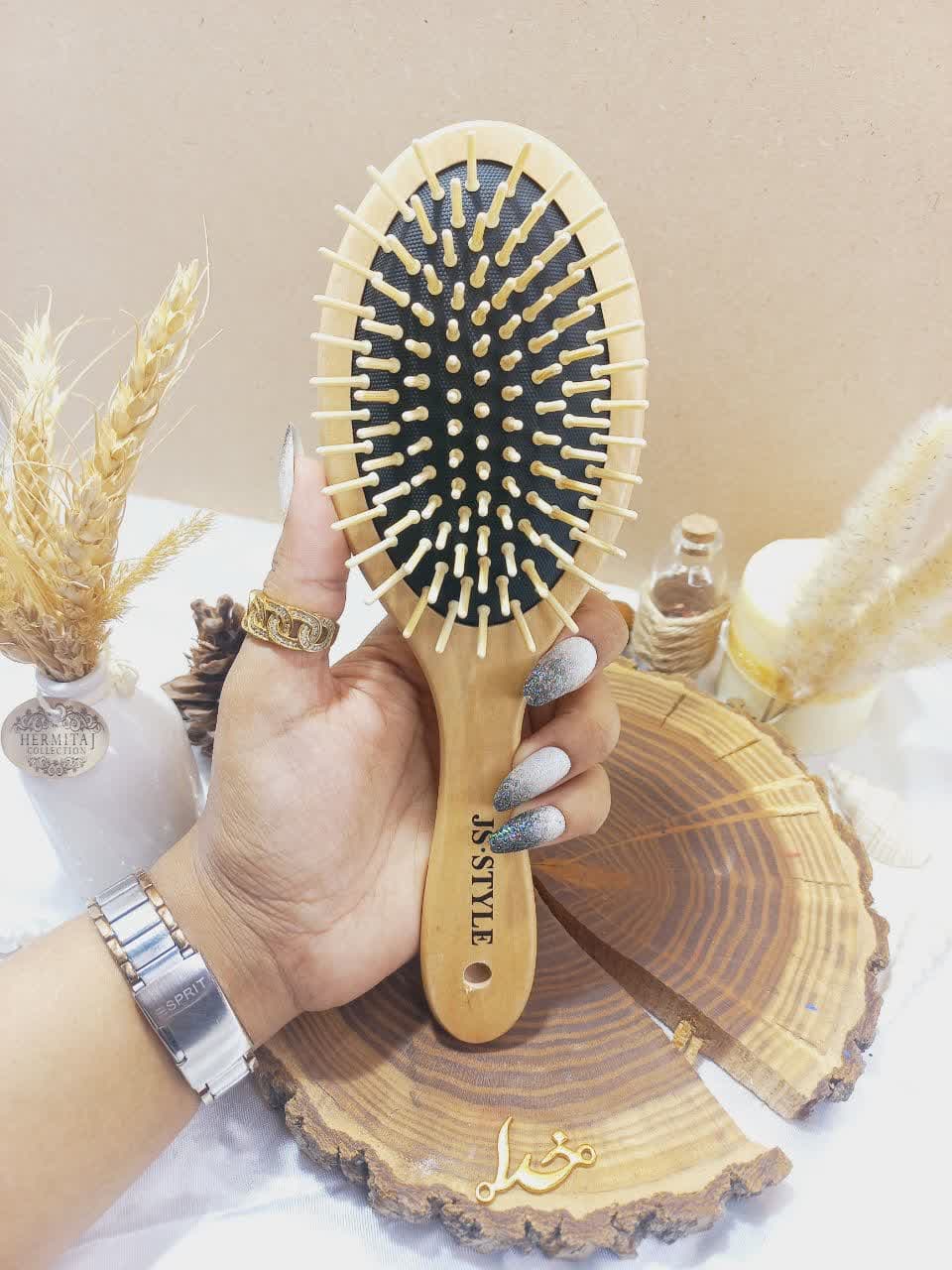 برس مو بامبو  کف مشکی دندانه چوبی بیضی سایز بزرگ | فروش عمده