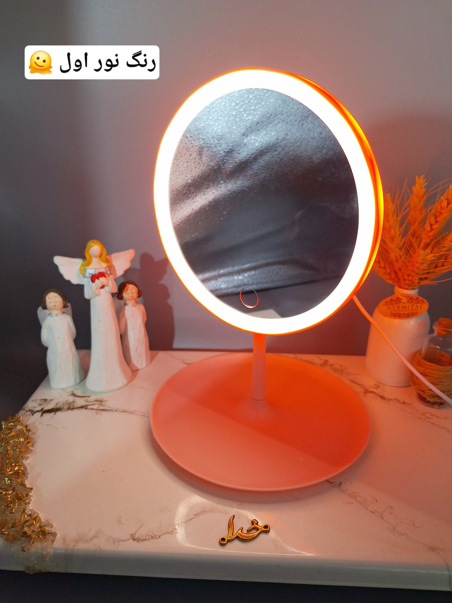 آینه رومیزی رینگ لایت دار لمسی پایین آینه استند دار 2001 (آینه صورتی)
