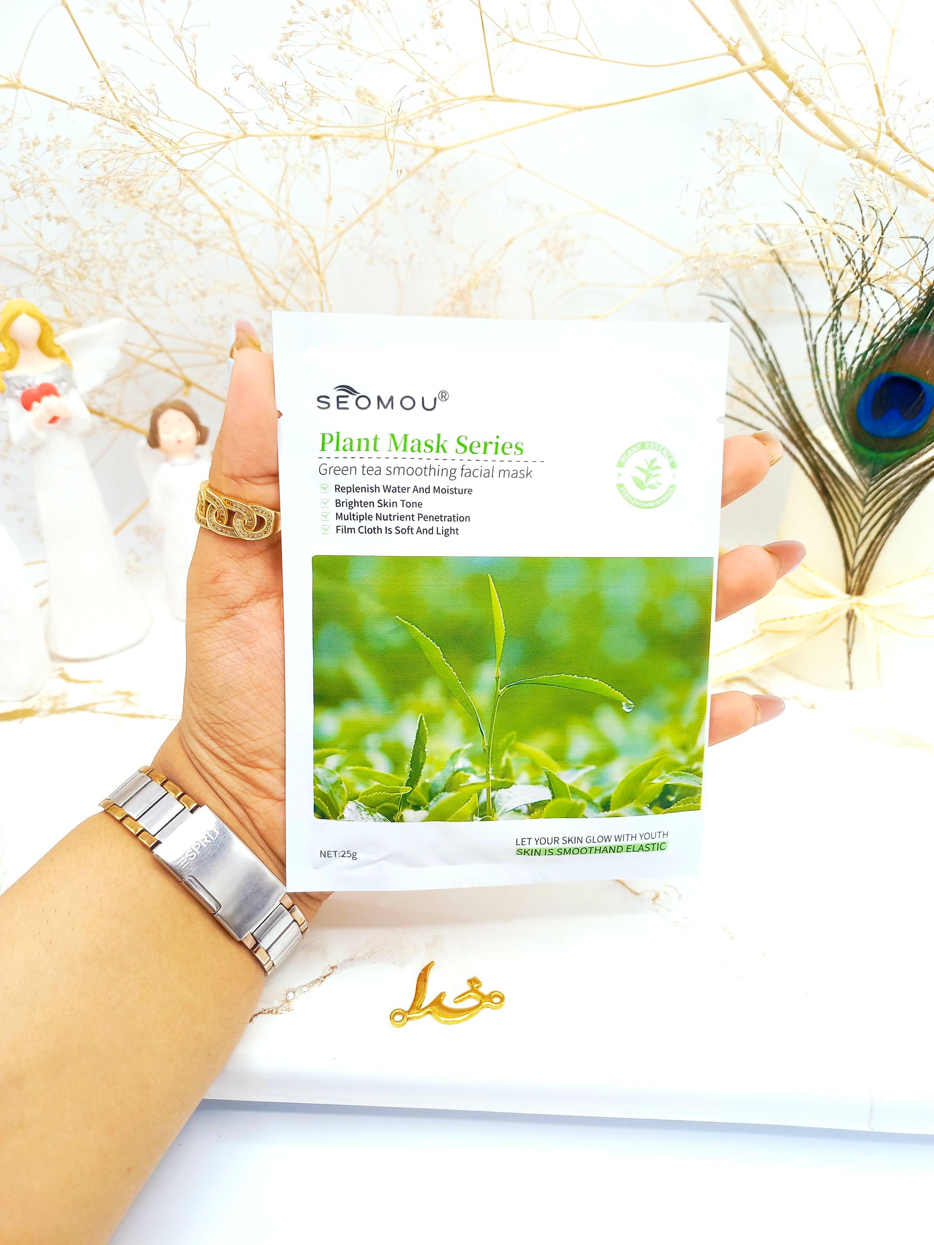 ماسک روشن کننده ورقه‌ای چای سبز SEOMOU کد 1435