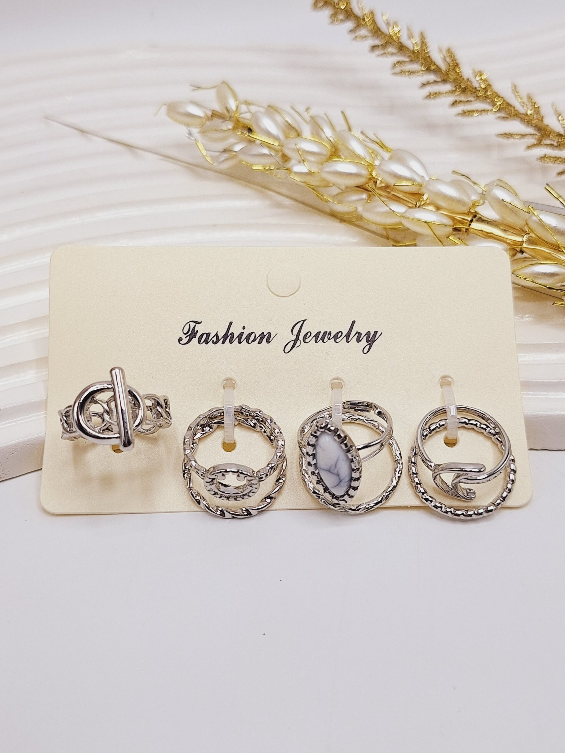 پک انگشتر Fashion Jewelry رنگ نقره ای آبکاری رادیوم (طرح اول)