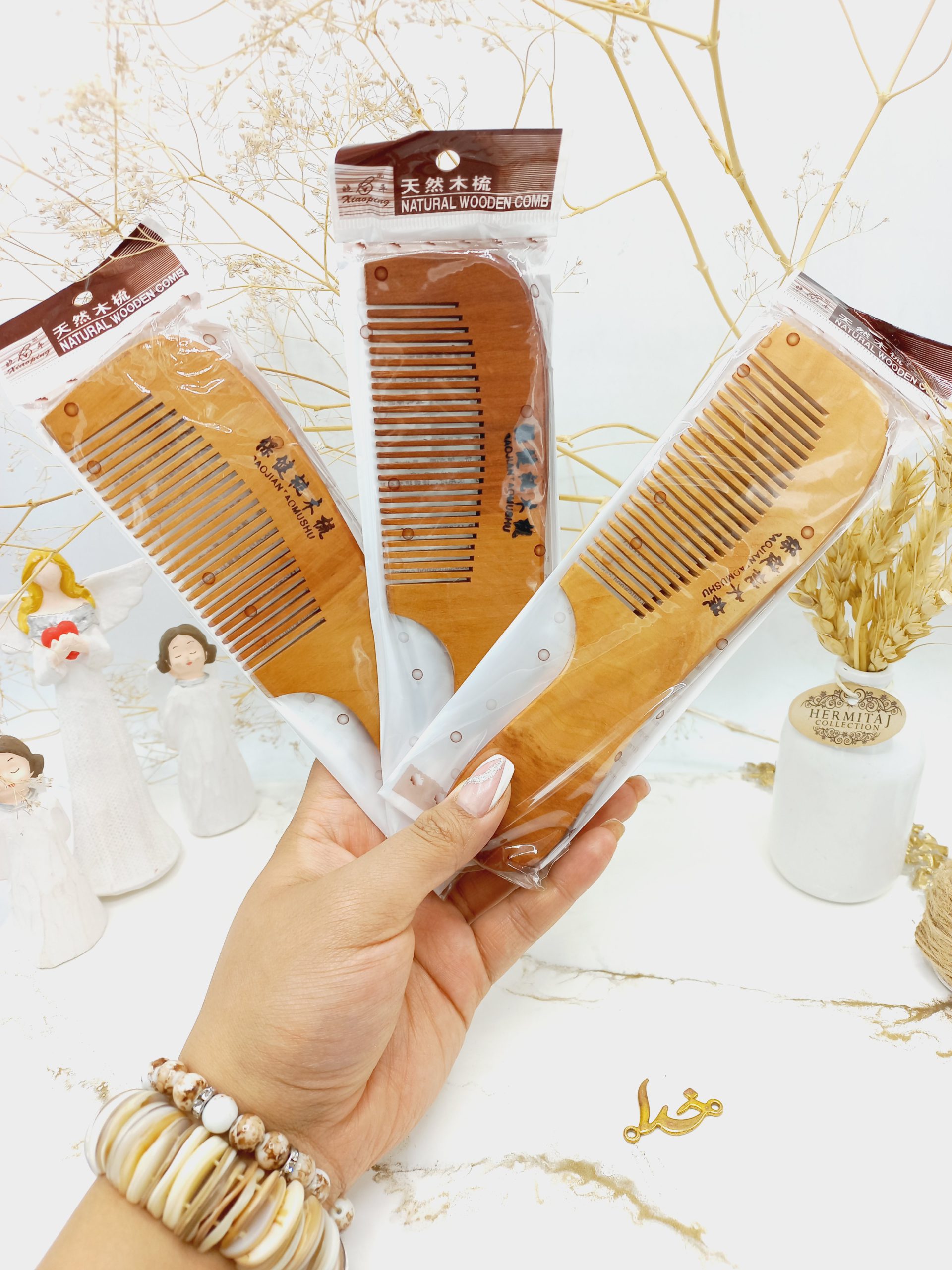 شانه چوبی دسته دار طرح 2