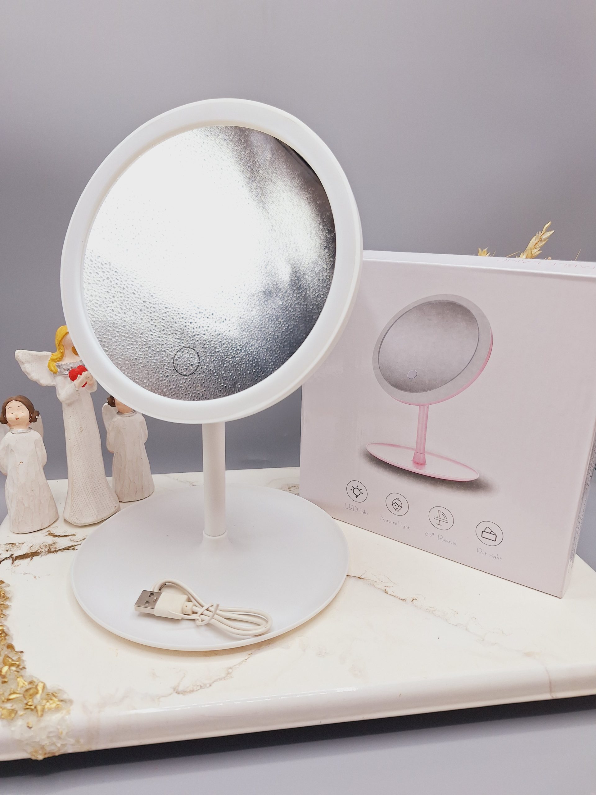 آینه رینگ لایت دار لمسی بسیار پرطرفدار مدل دایره ای زیبا( رنگ سفید )