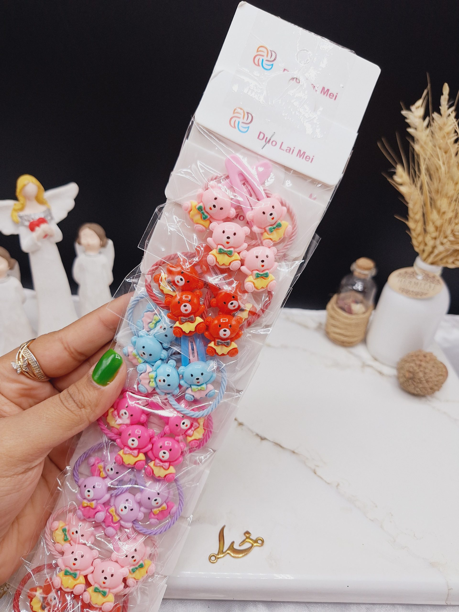 پک کارت 20 عددی پنس و کش مو طرح خرس رنگی