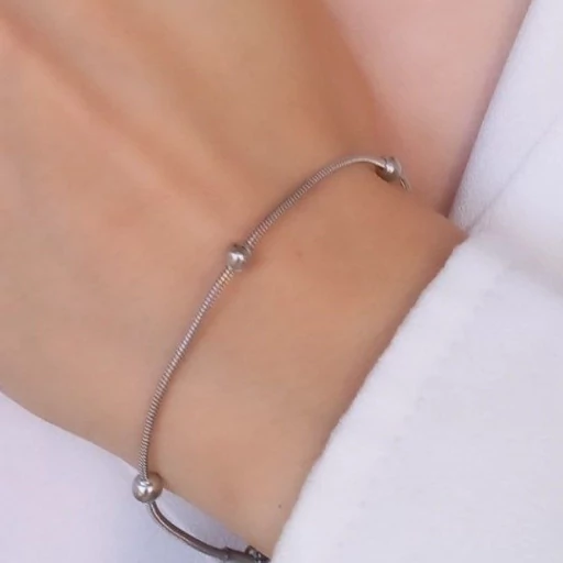 دستبند زنجیر توپی نقره ای