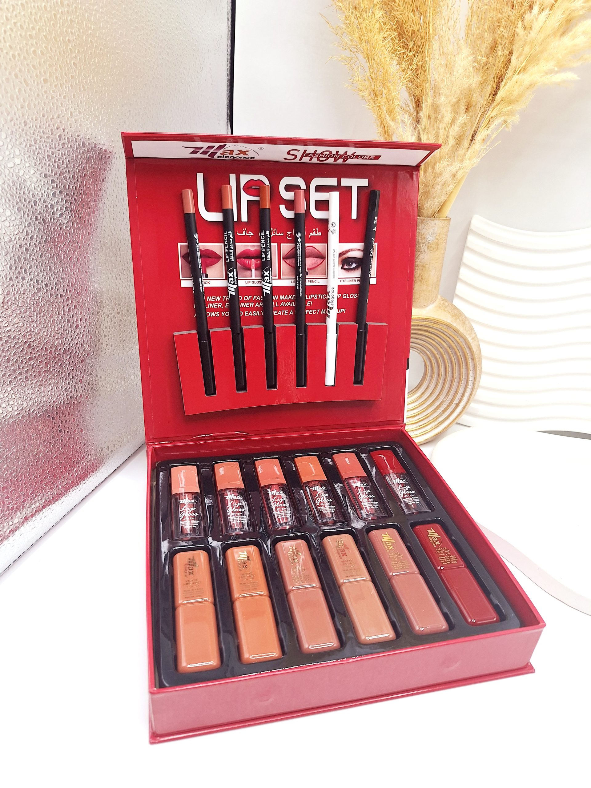 پک کامل رژ مایع و جامد به همراه خط لب و مداد چشم برند SHOW کد 9872