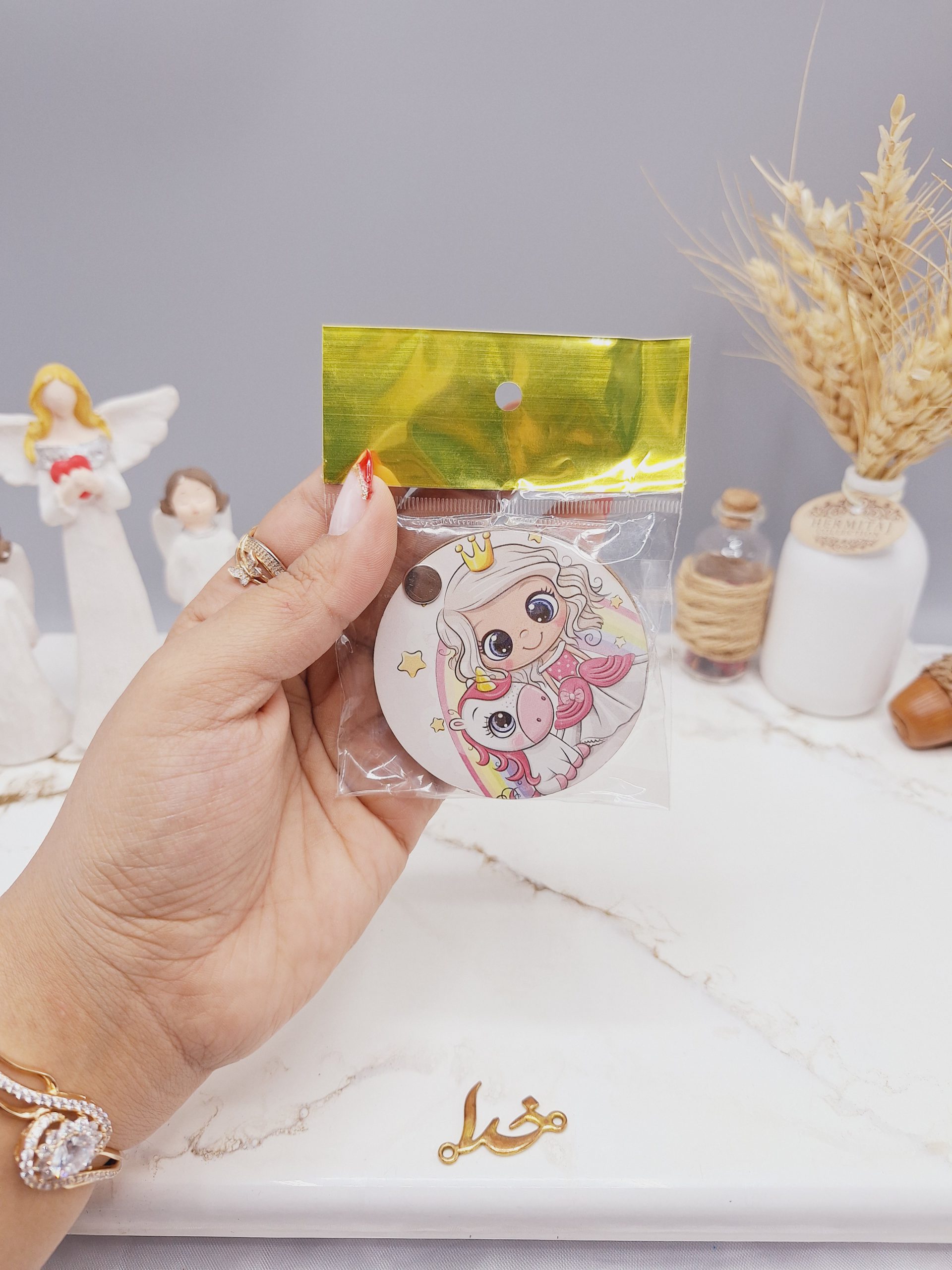 آینه چوبی فانتزی طرح گرد سایز متوسط