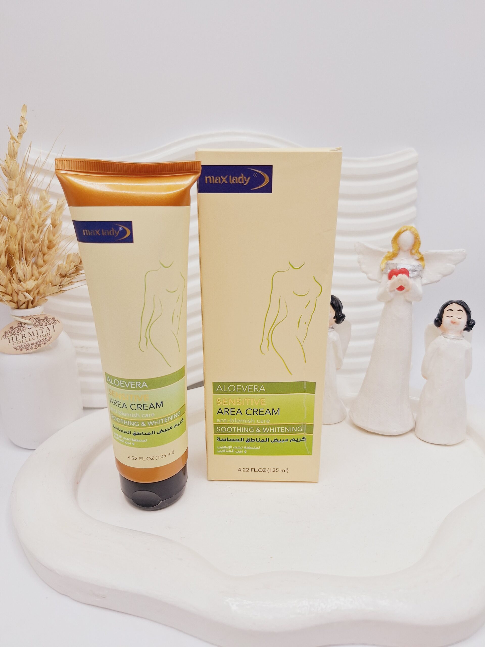 کرم سفید کننده برای نواحی حساس ناحیه زیر بغل و بین پاها رایحه آلوئه ورا max lady کد 5299