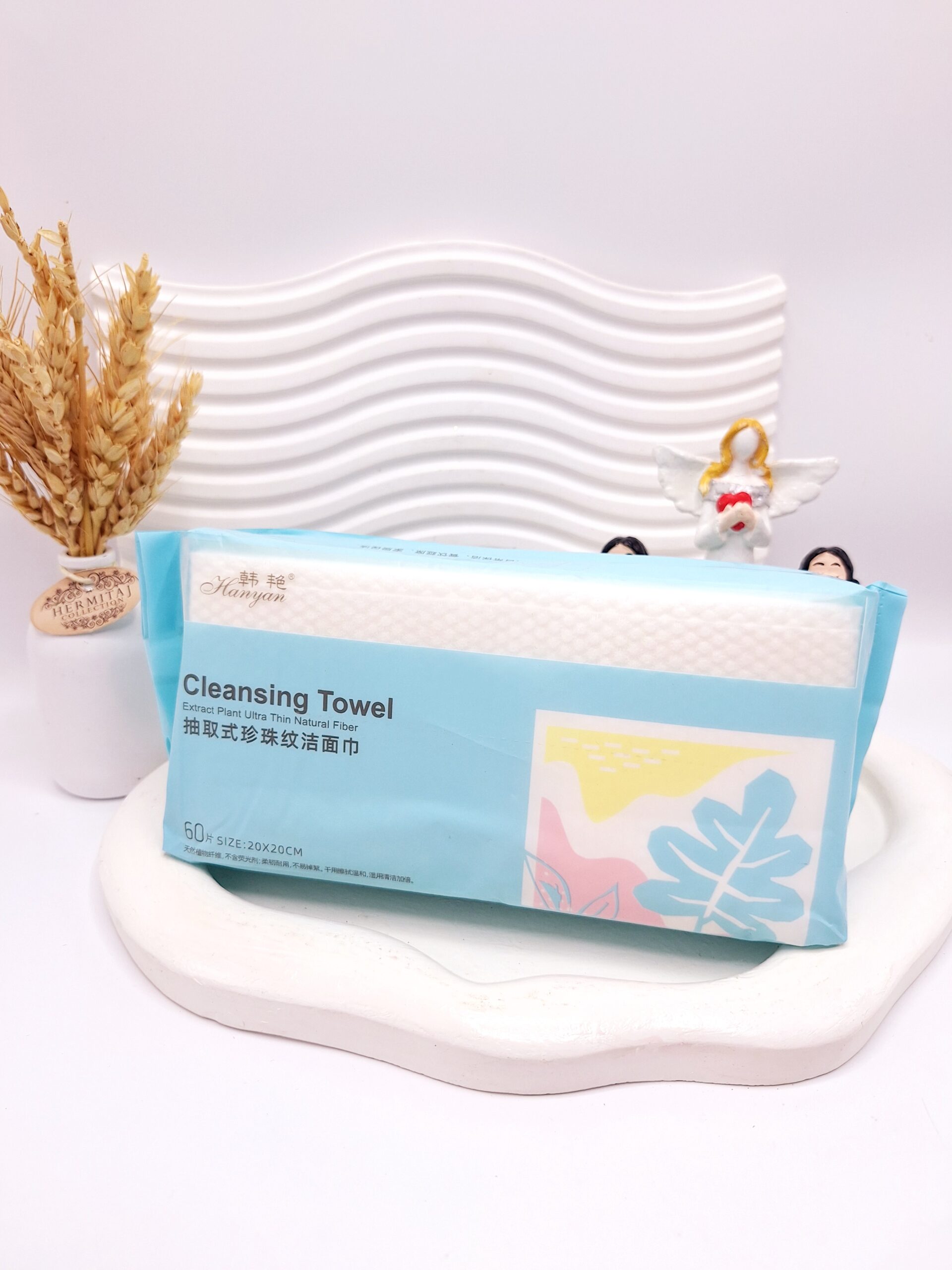 دستمال حوله ای Hanyan رنگ بدنه آبی سایز 20 در 20 کد 0536