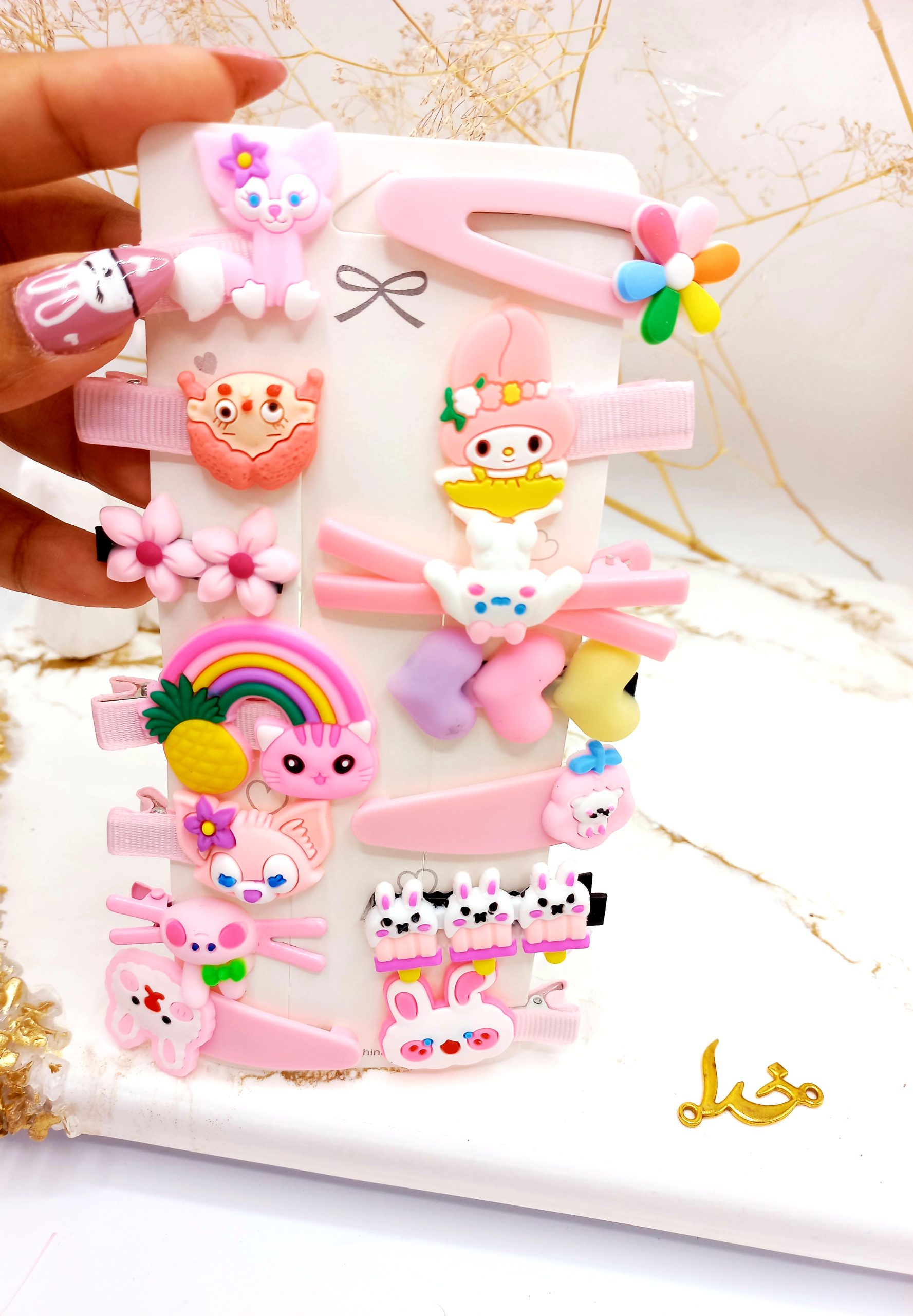 پک گیره و پنس مو دخترانه خرسی صورتی 14 عددی