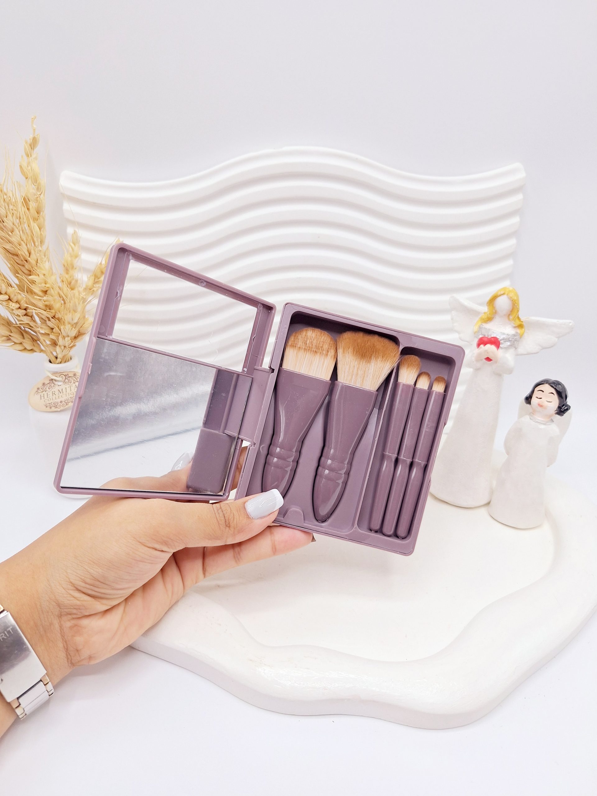 ست براش باکس دار 5 تیکه بنفش آینه دار