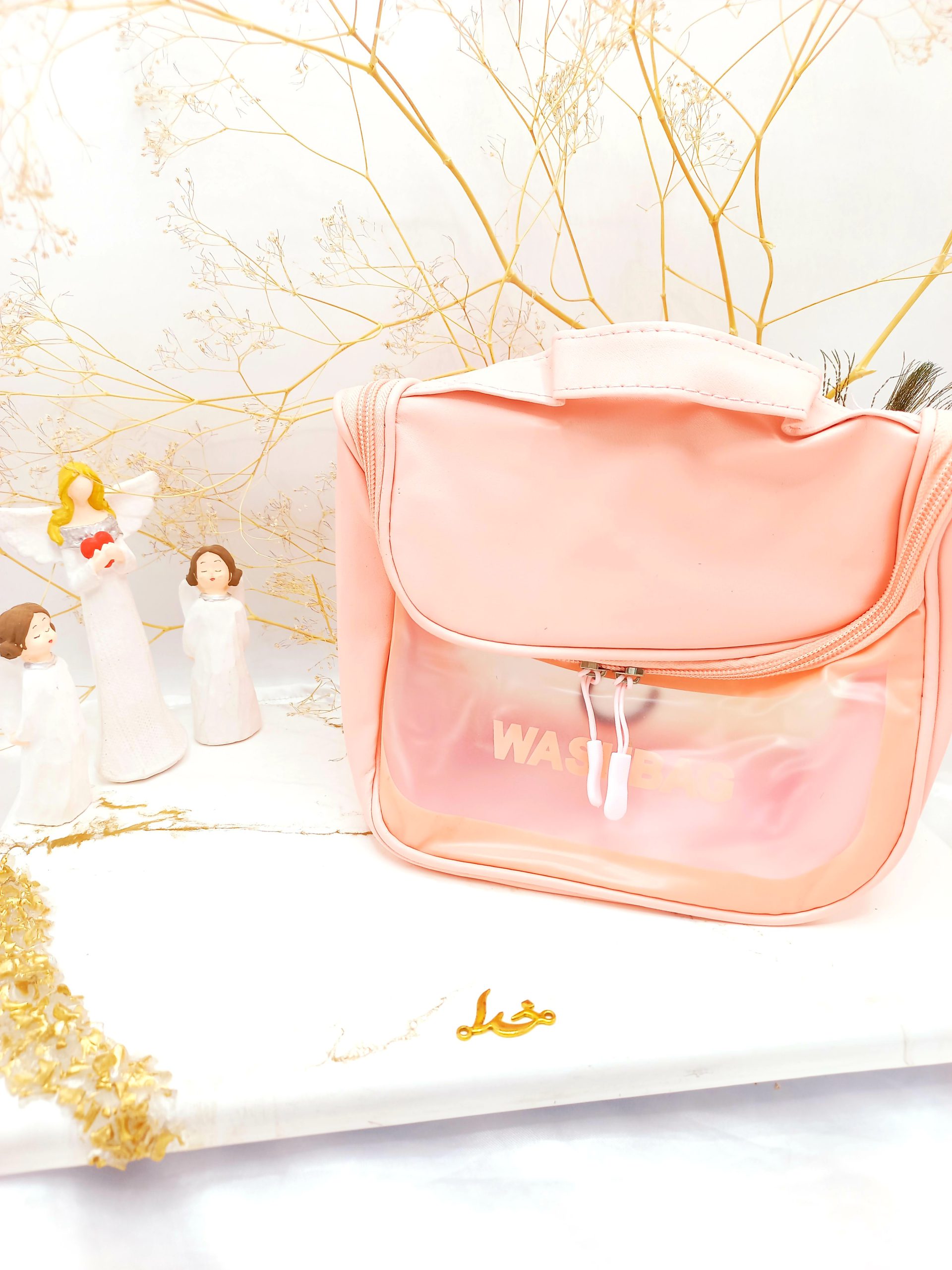 کیف آرایشی واشبگ بیضی صورتی سایز بزرگ  WASHBAG