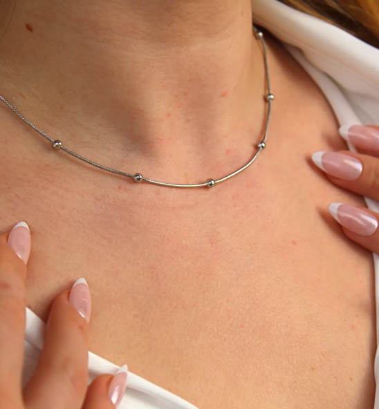 گردنبند زنجیر توپی نقره ای