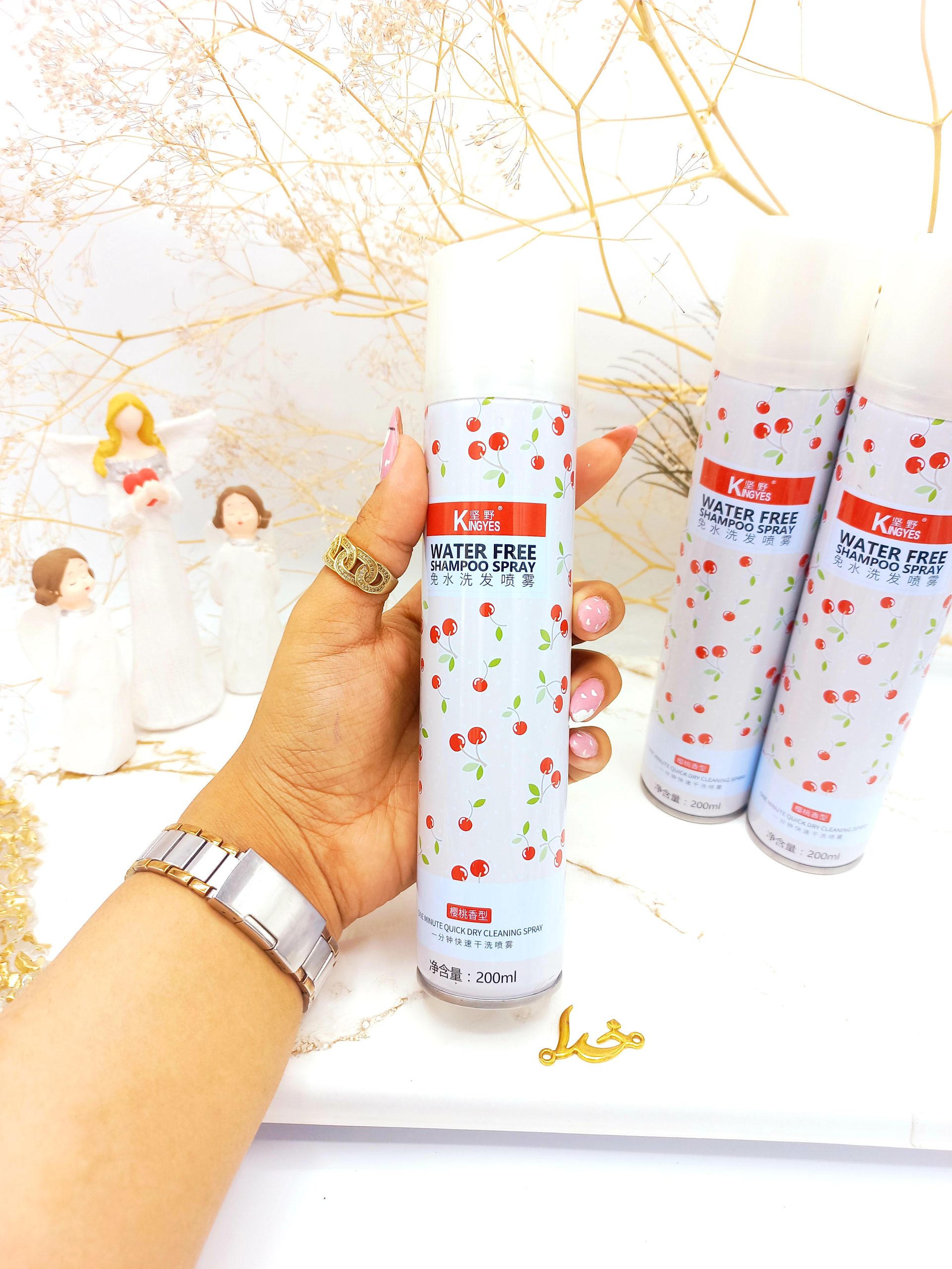 اسپری شامپو خشک شویی سریع یک دقیقه ای مو طرح گیلاس 200 میل کینگ یس Kingyes کد 1892