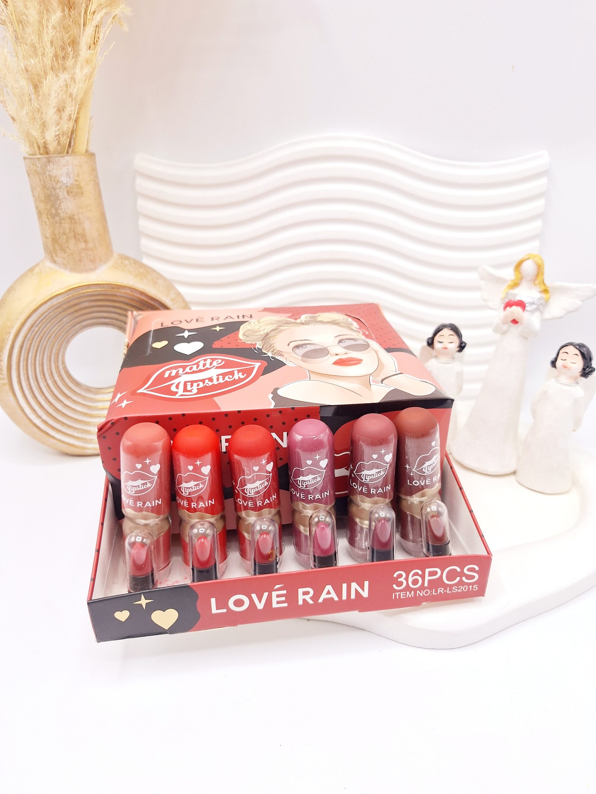 پک 6 تایی رژ لب جامد پوکه ای طرح لب برند LOVÉ RAIN کد NO:LR-LS2015