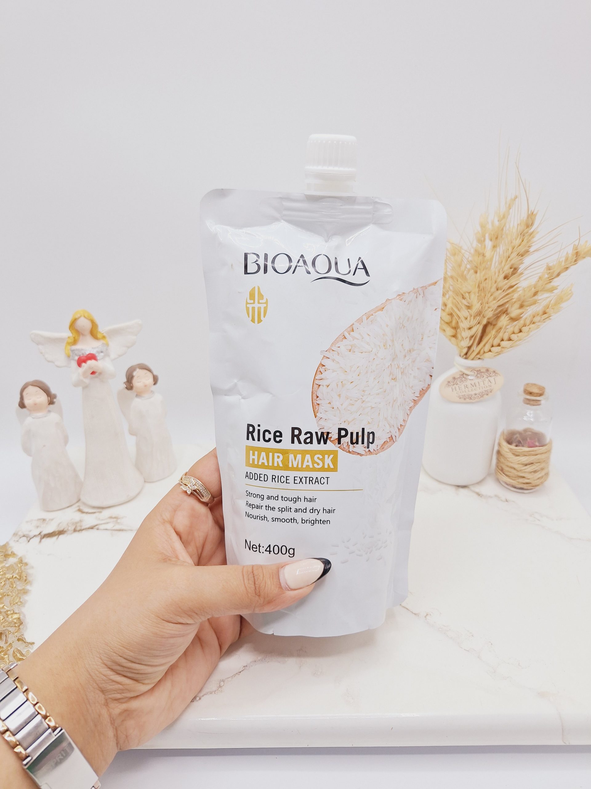 ماسک موی ساندیسی تقویتی برنج بیوآکوا حجم 400 گرم کد 09883