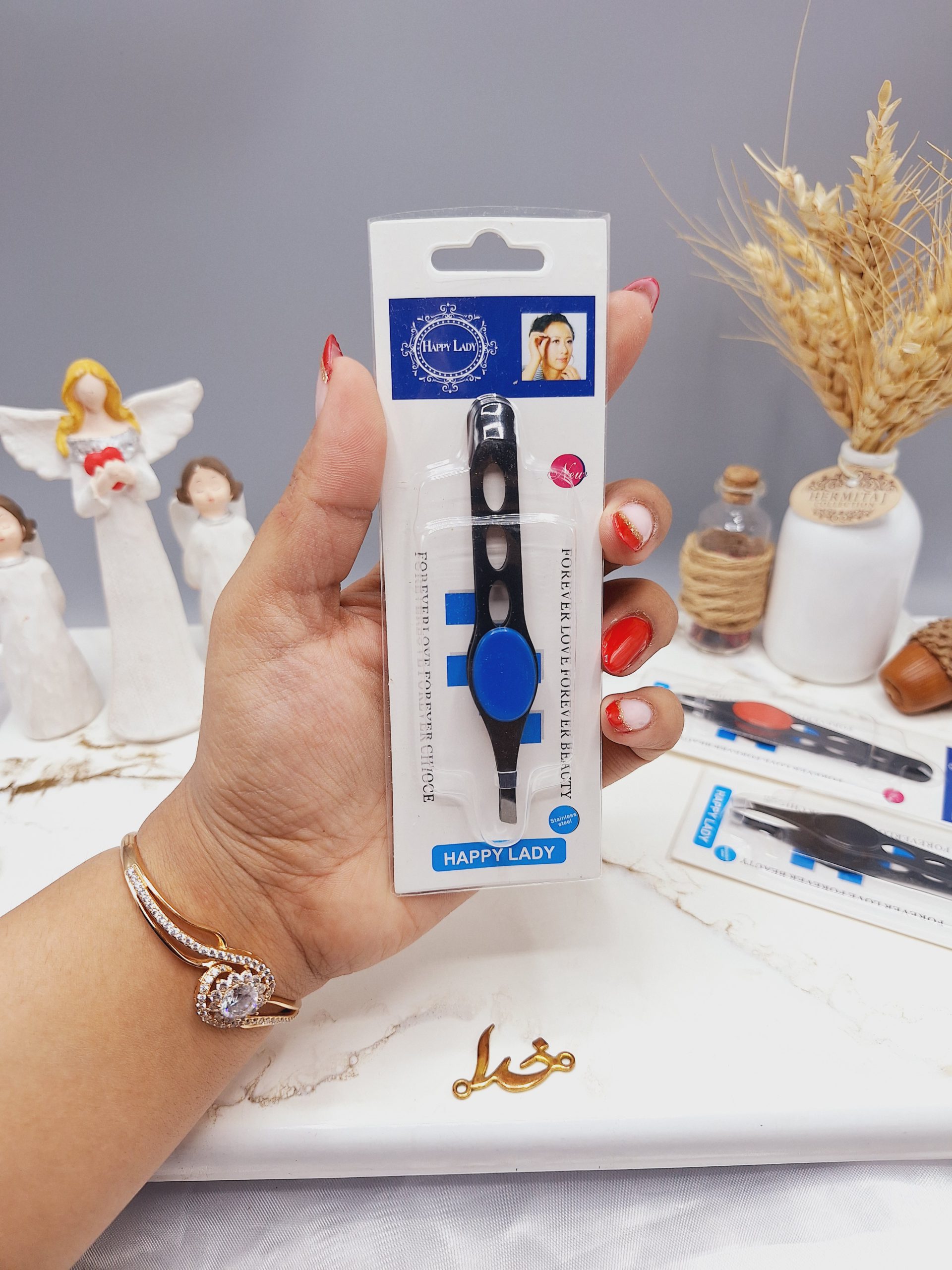 موچین انگشتی دکمه ای استیل برند هپی لیدی HAPPY LADY کد 0158